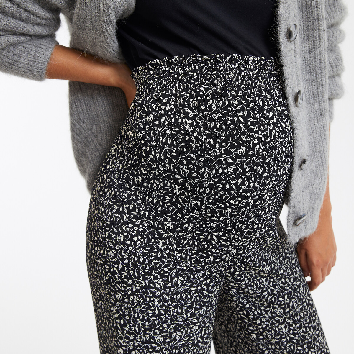 Wide Leg Maternity Trousers with High Waist leaf print, LA REDOUTE COLLECTIONS