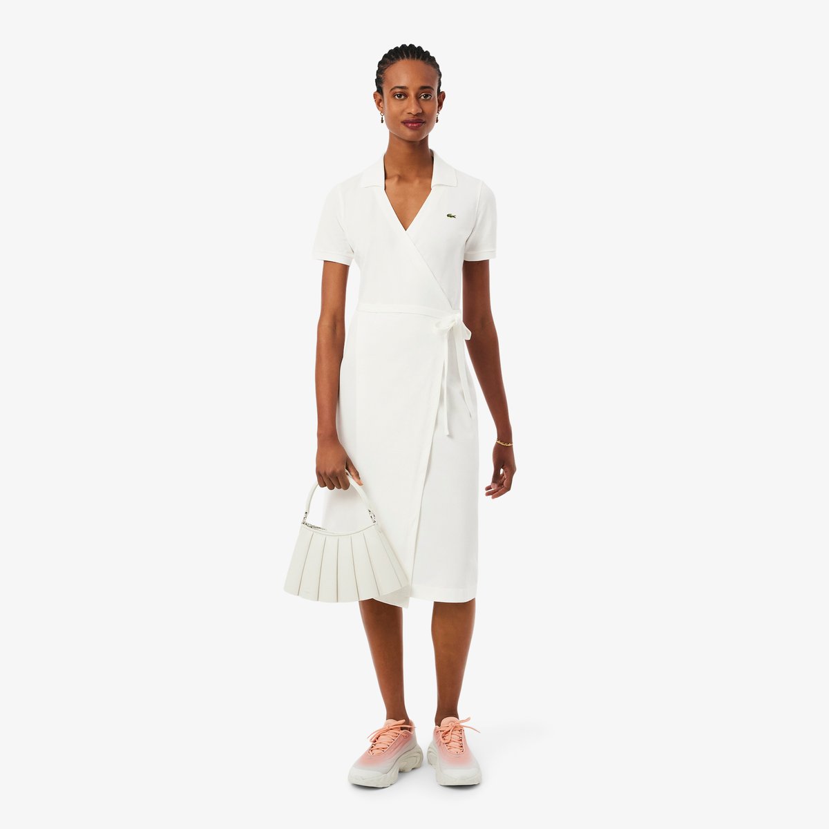Robe polo portefeuille mini Piqué stretch blanc-70v, LACOSTE