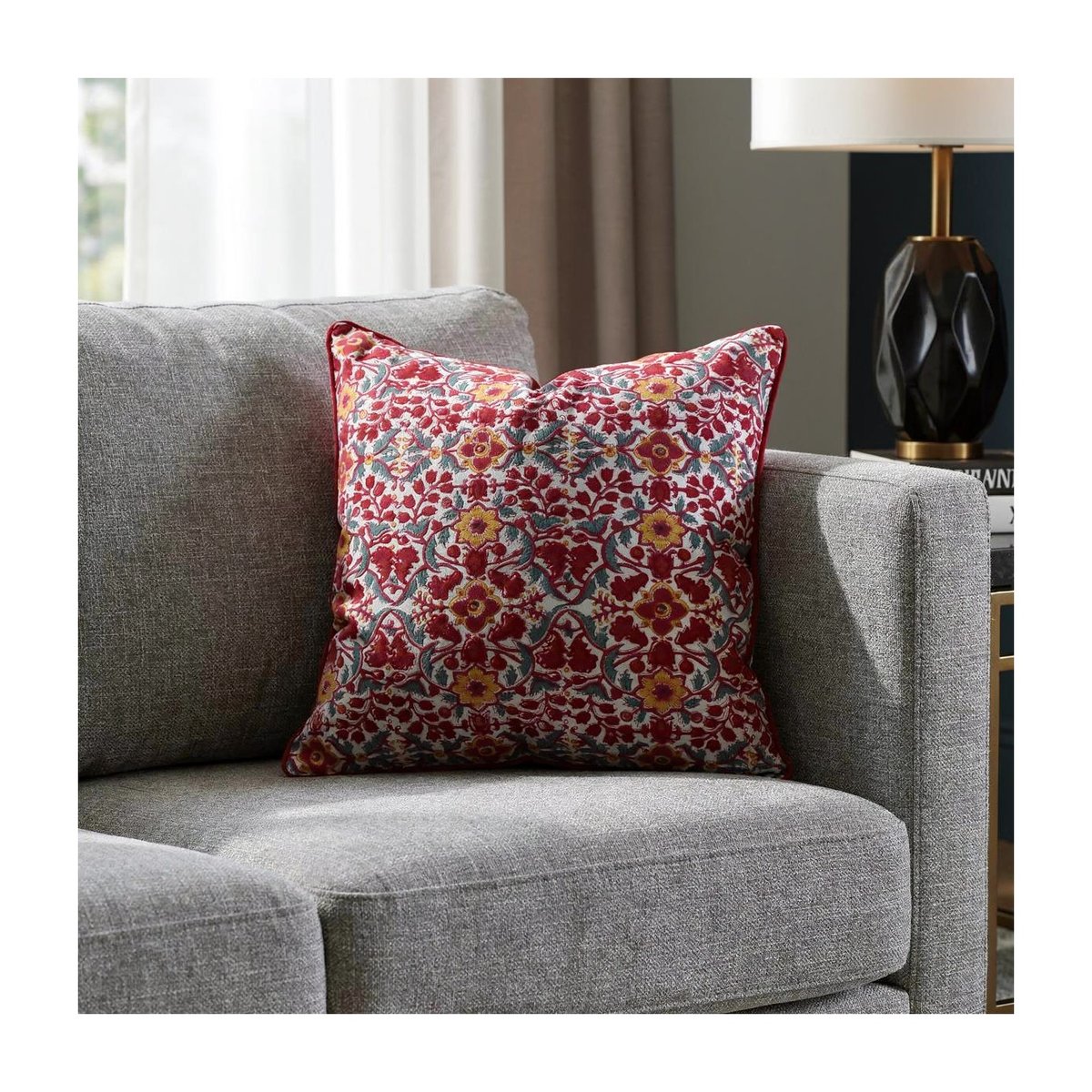Housse de coussin Wari rouge, gris, ambre, ARCHIV