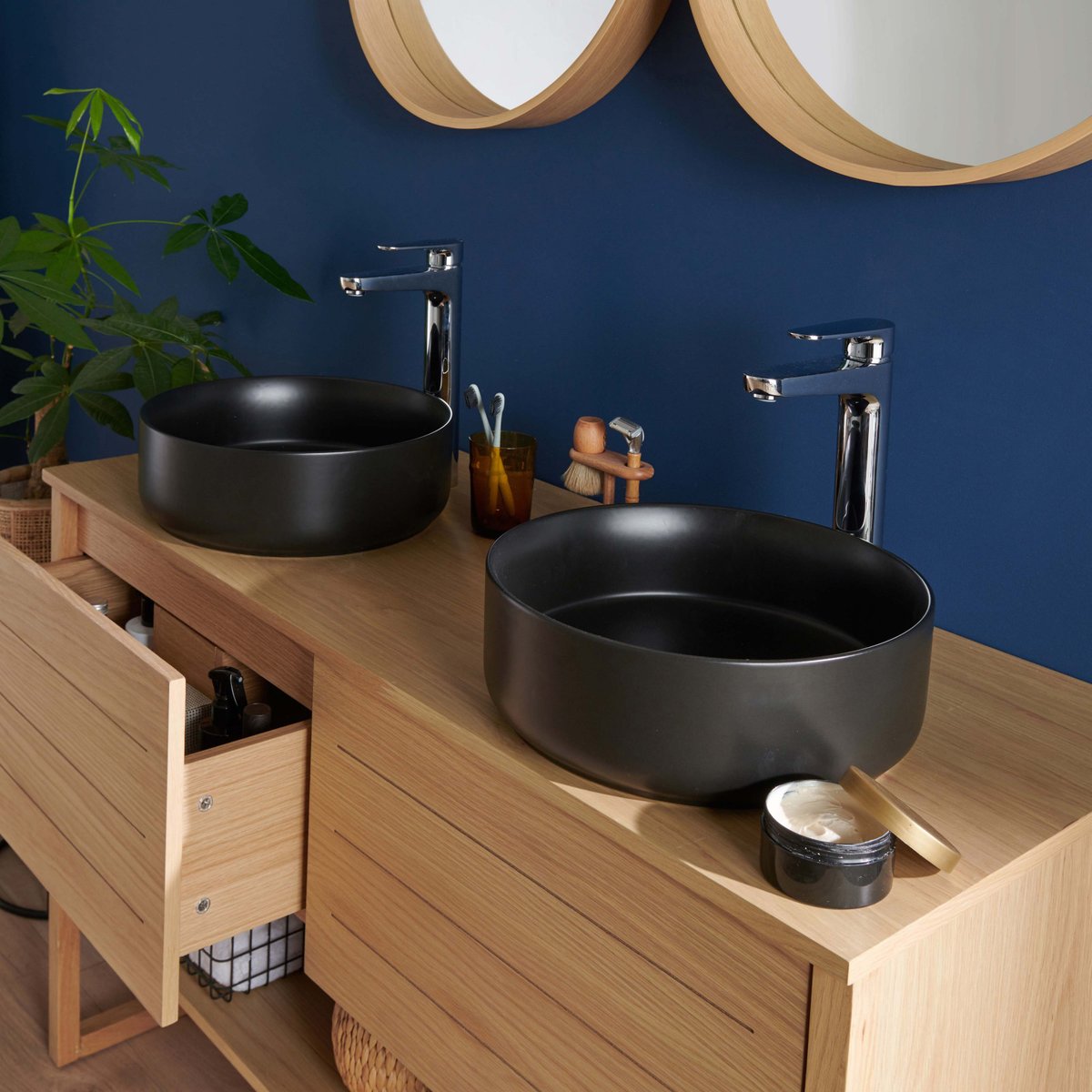 Meuble double +vasque +miroir +colonne ATOLL bois clair, MOB IN