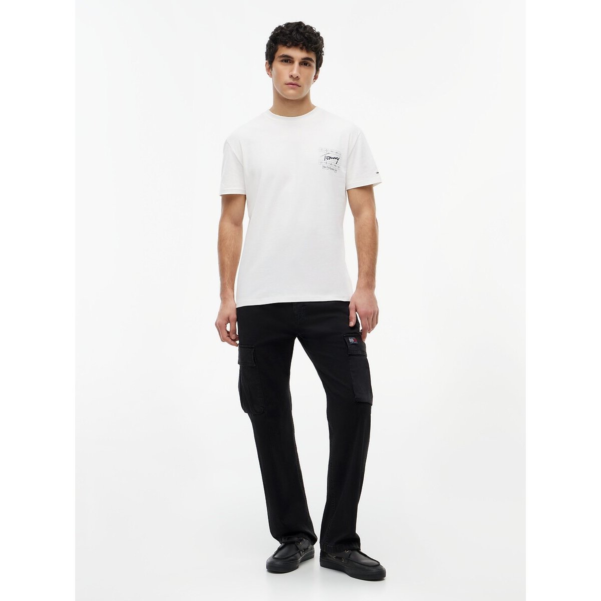 T-shirt manches courtes logo drapeau ecru, TOMMY JEANS