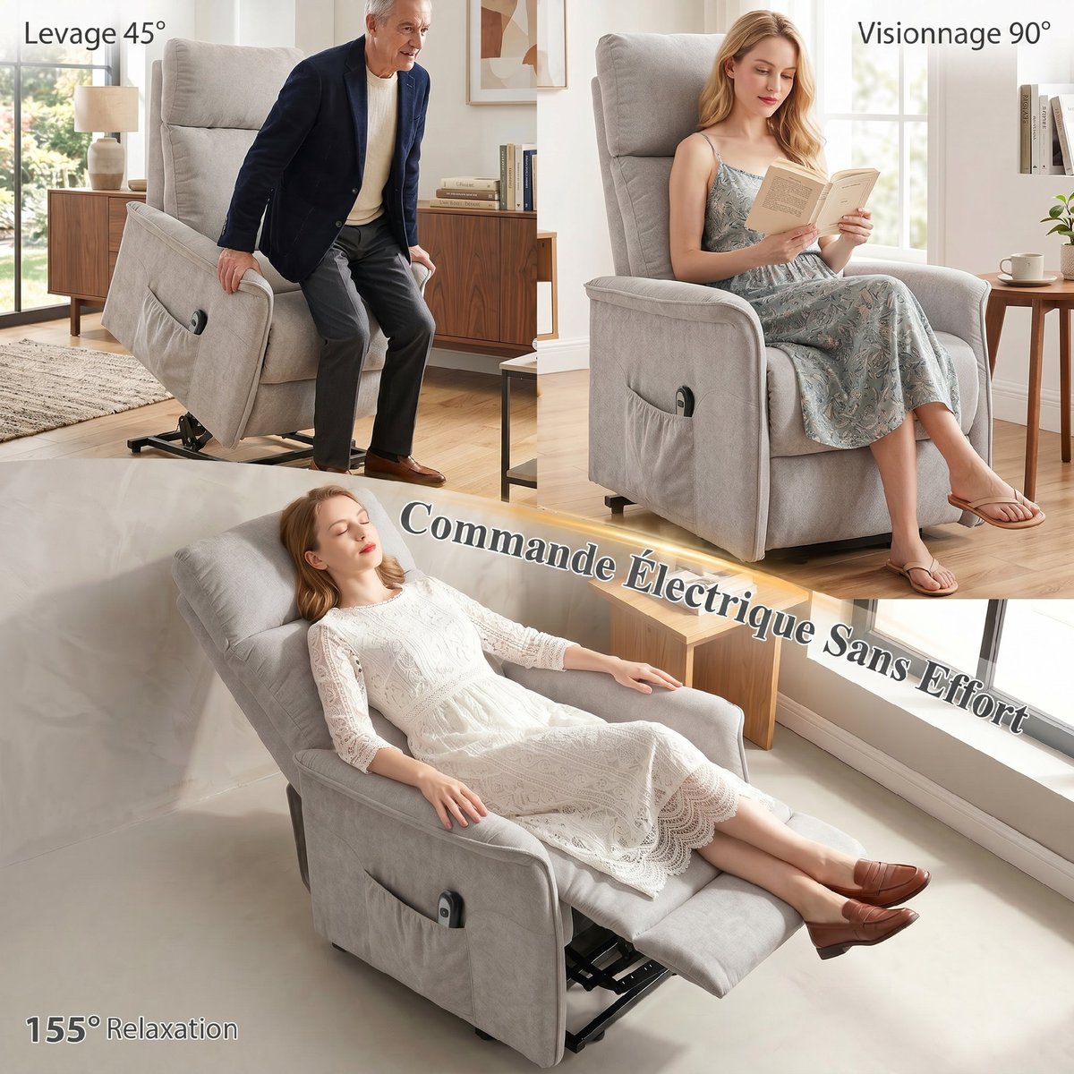 Fauteuil releveur électrique Chenille (100% gris clair, HOMCOM