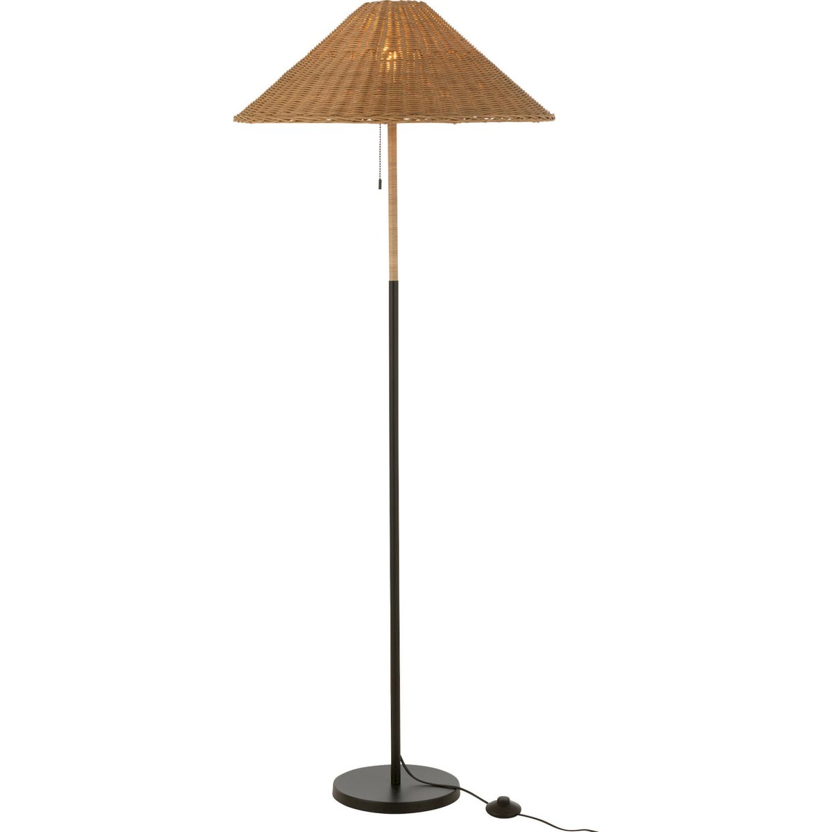 Lampadaire en métal et rotin style bohème rotin naturel et noir profond, RECOLLECTION
