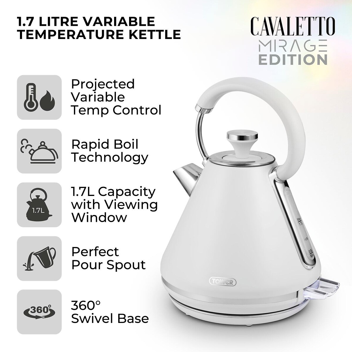 Mirage 1.7L Variable Kettle white, TOWER