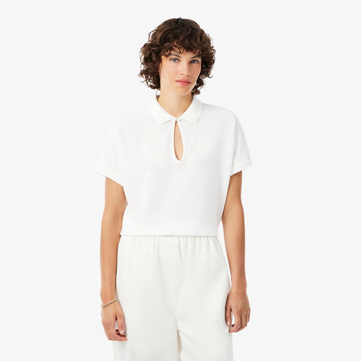 Polo Piqué fluide festonné relaxed fit blanc-70v, LACOSTE