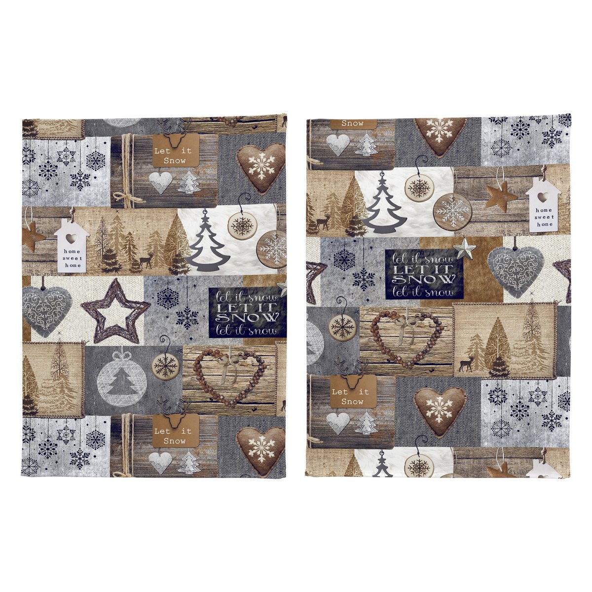 Lot de 2 torchons de NOËL WARM beige, NAF NAF HOME
