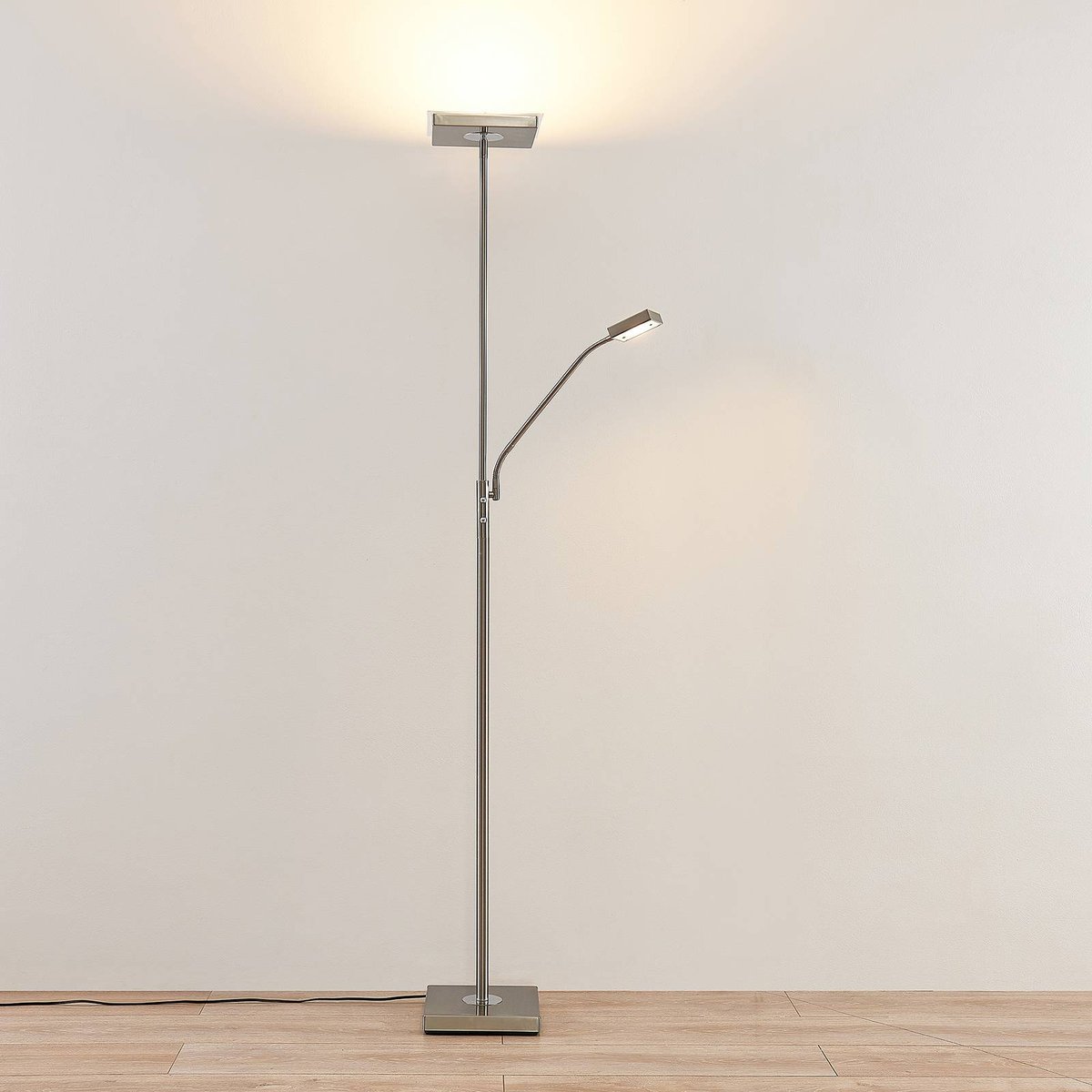 Lampadaire en métal moderneLED, Sumani nickel satiné, LINDBY