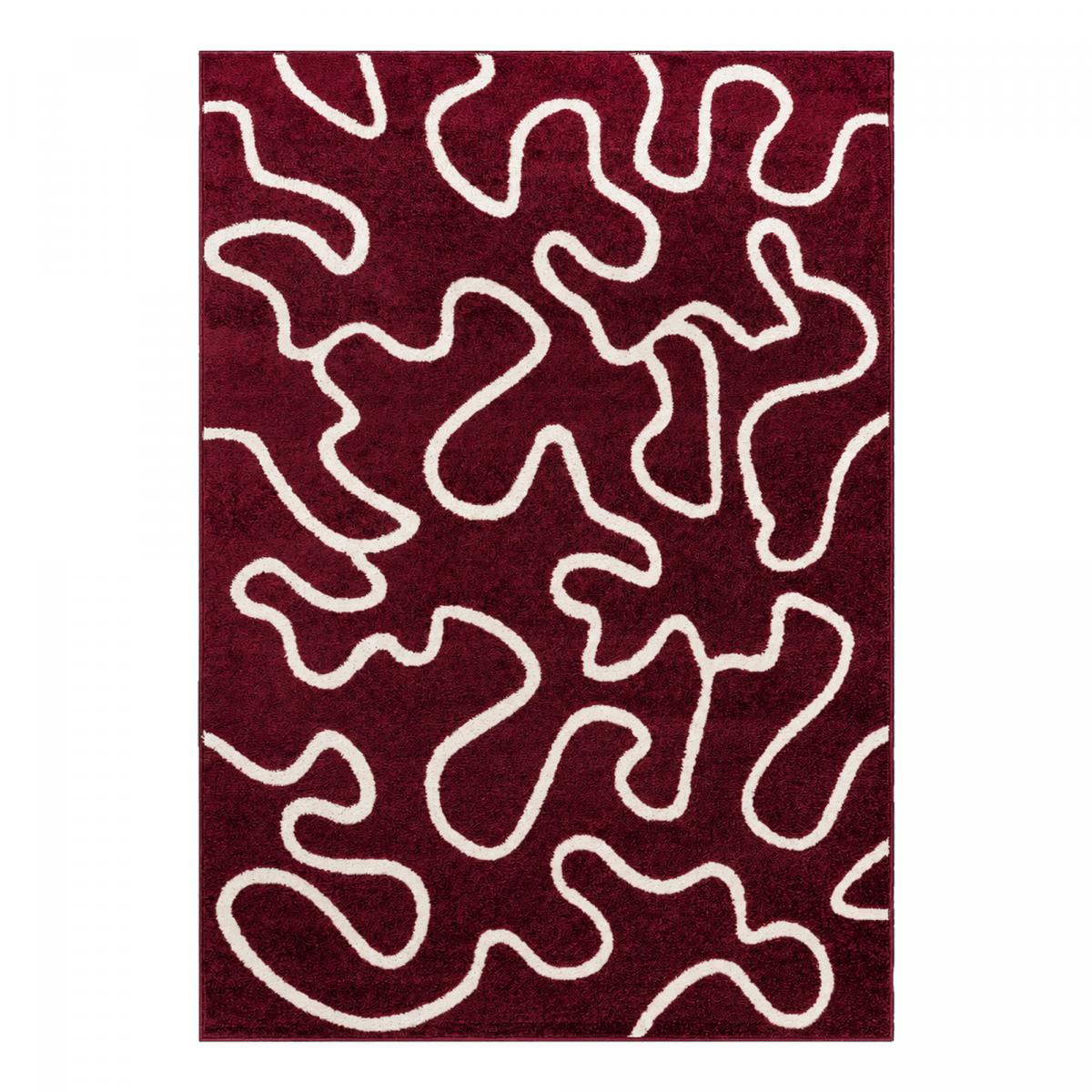 Tapis salon, motif abstrait en relief, graphique et tendance bordeaux, beige, UN AMOUR DE TAPIS