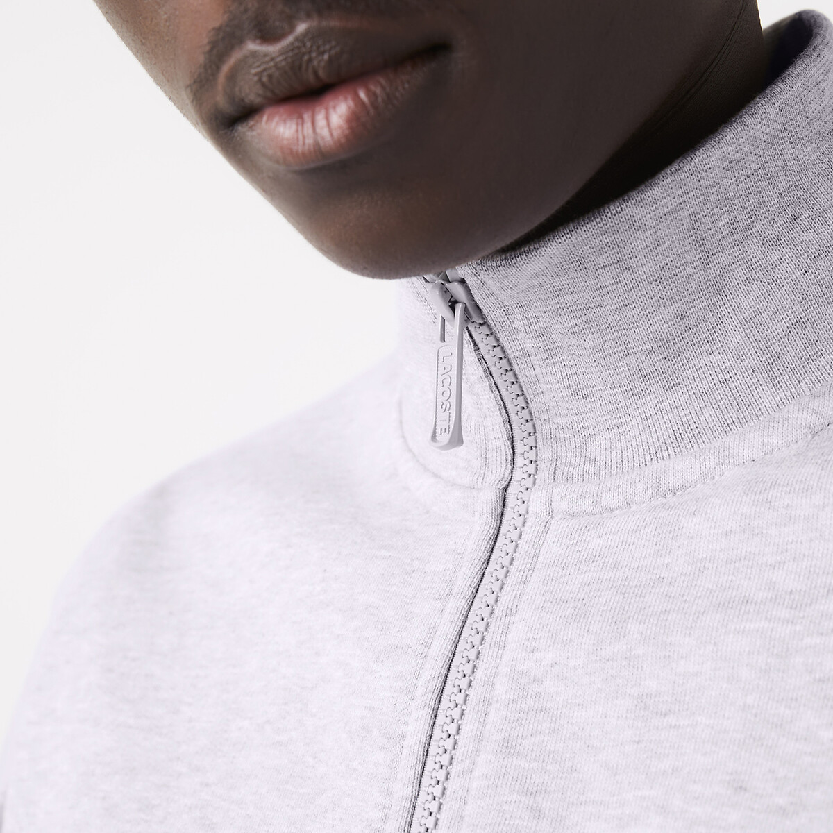 Felpa con cerniera e collo alto grigio chiné , LACOSTE