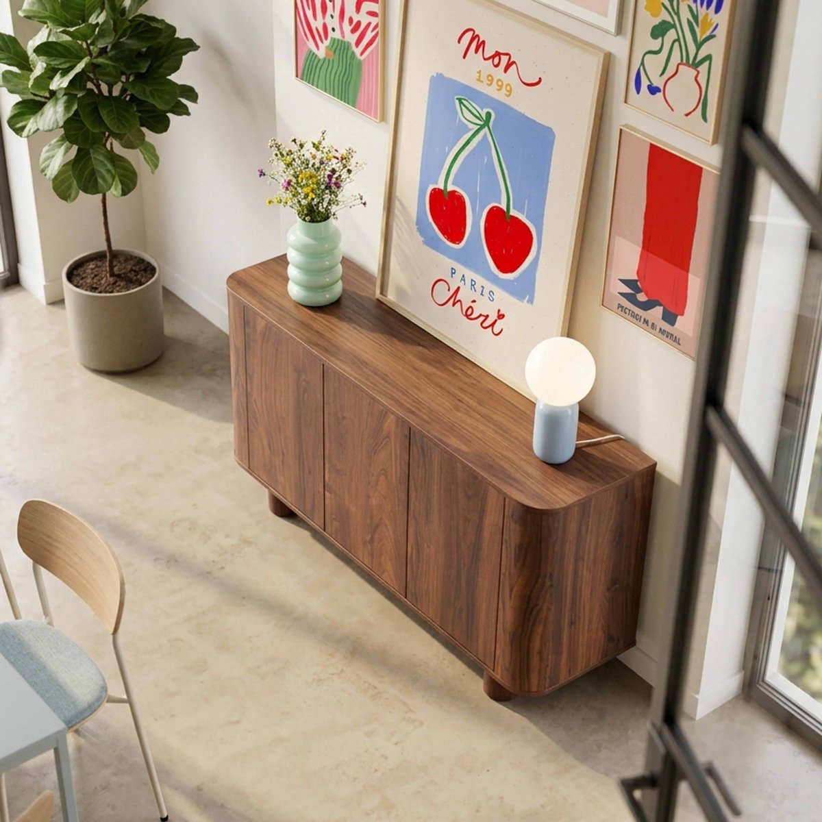 Buffet effet bois 3 portes 120 cm, DARIO bois foncé, OVIALA