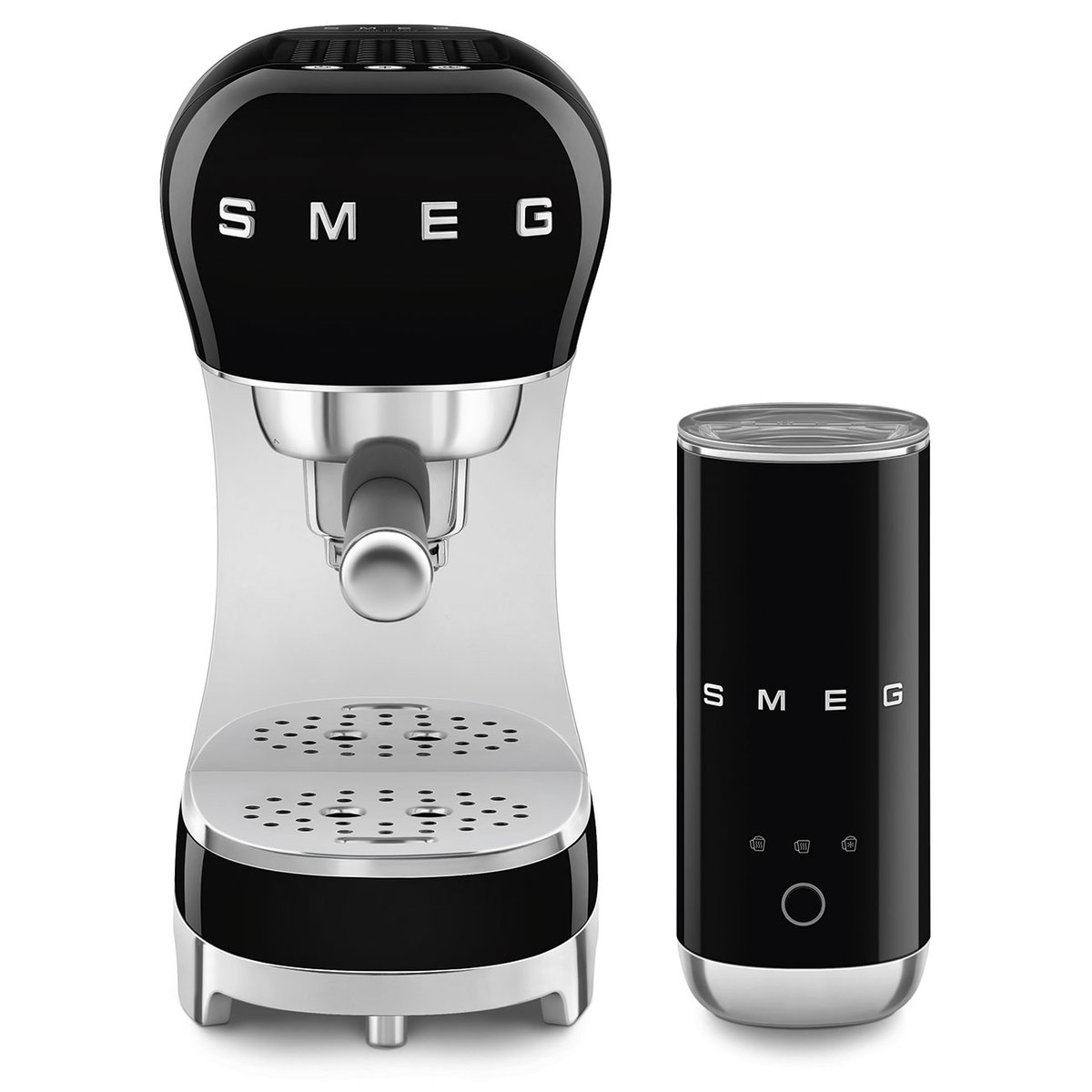 Machine à café manuelle et mousseur à lait ECF12 noir brillant, SMEG