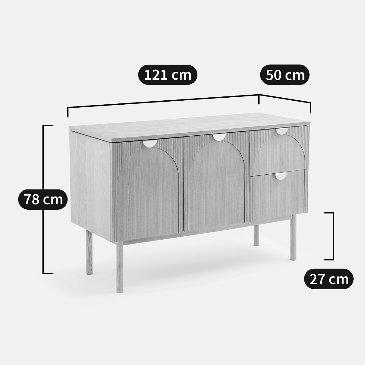 Meuble double vasque, 2 portes + 2 tiroirs, Gisela plaqué frêne, LA REDOUTE INTERIEURS