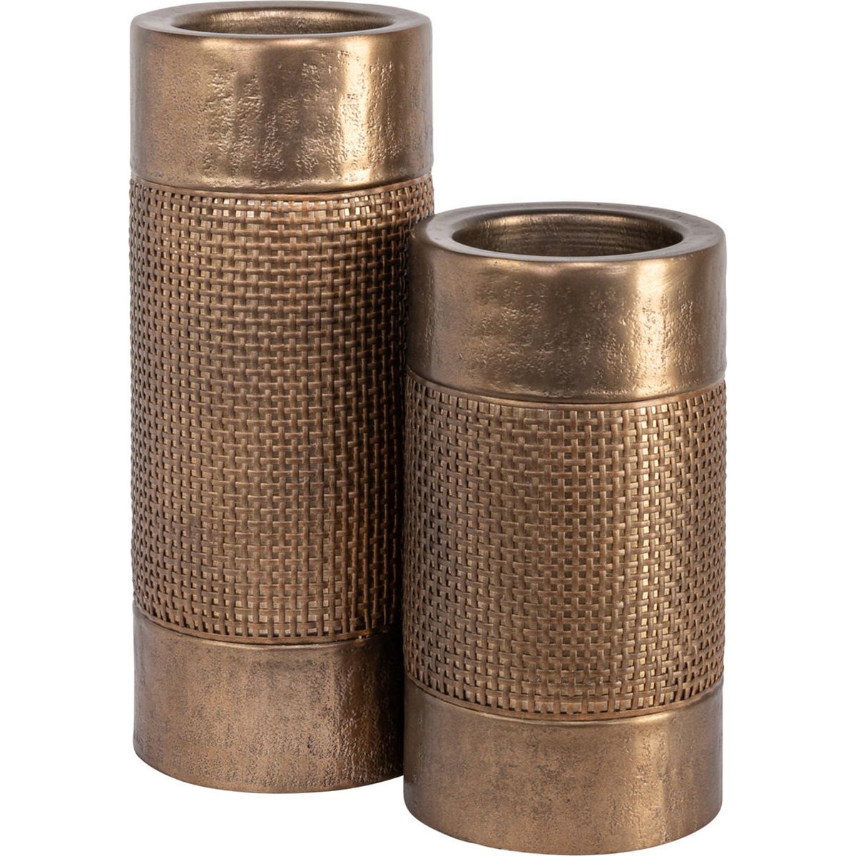 Bougeoir en aluminium et rotin doré brossé, RECOLLECTION