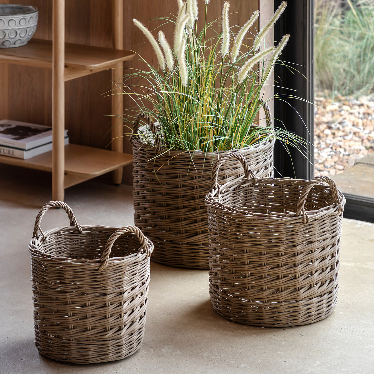 Set of 3 Hand Woven Willow Storage Basket Nests natural, SO'HOME