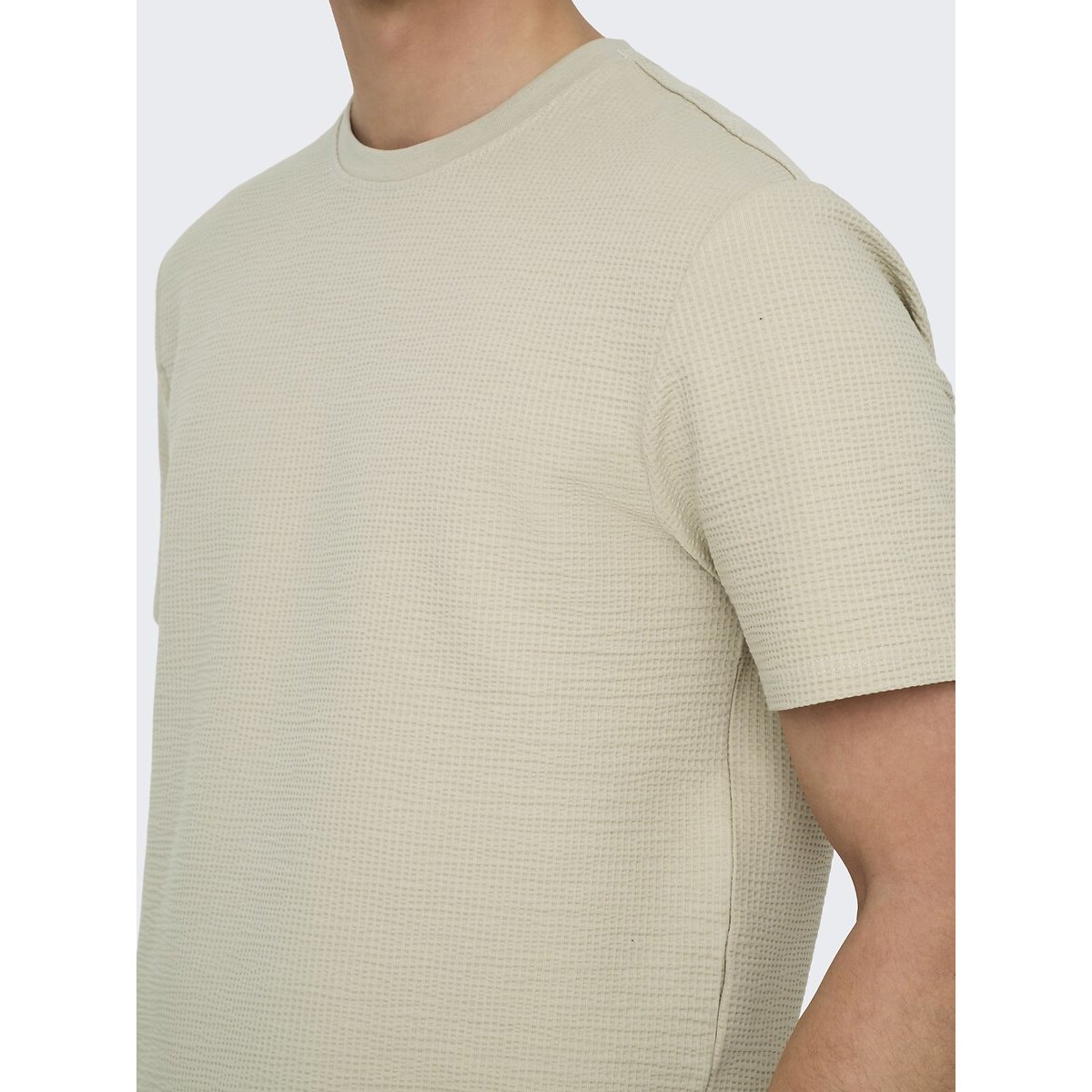 T-shirt met korte mouwen in seersucker beige , ONLY & SONS