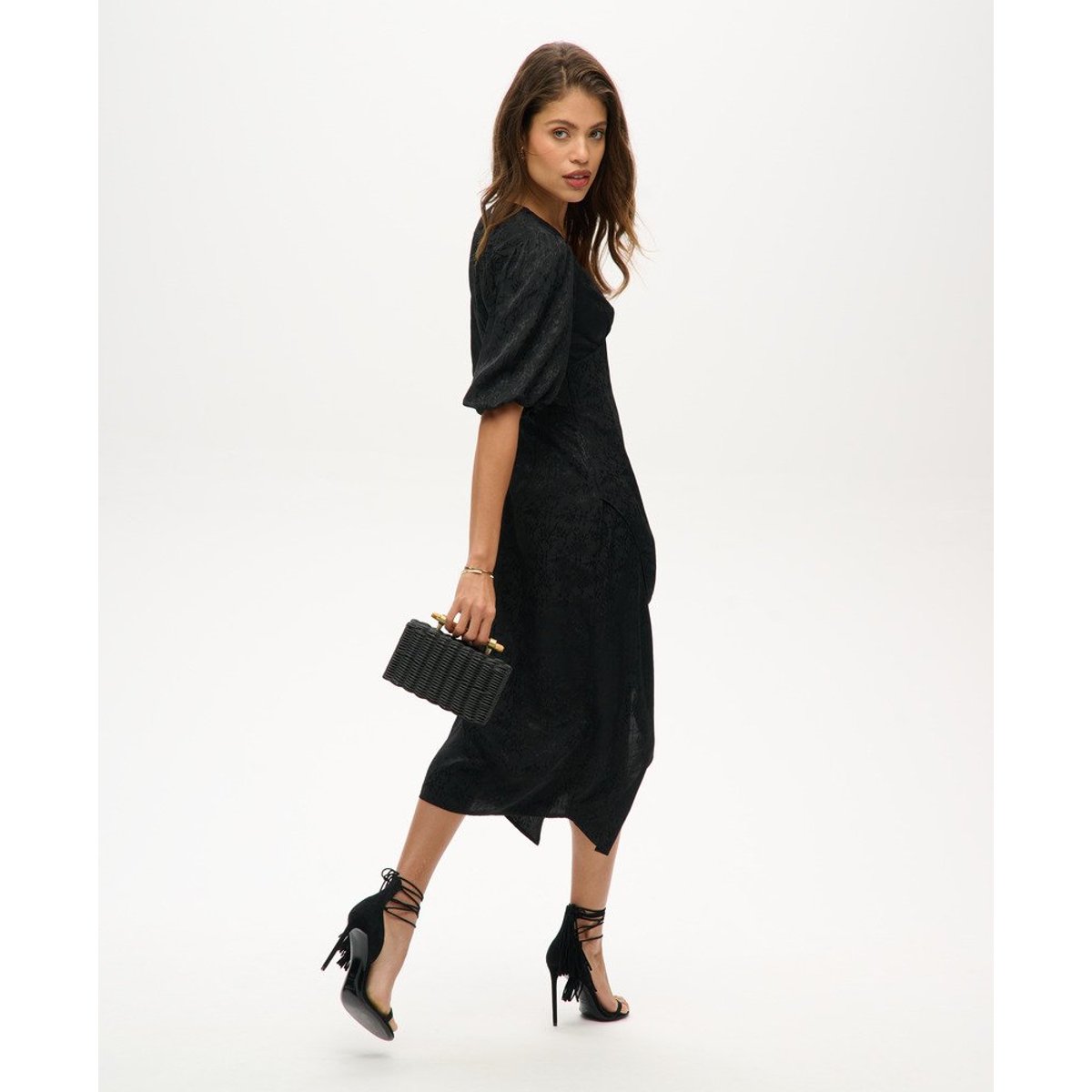 Robe mi-longue à manches courtes noir, SUPERDRY
