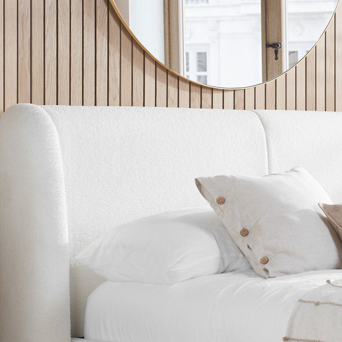Elysian Boucle Bed with Overesized Headboard white, SO'HOME