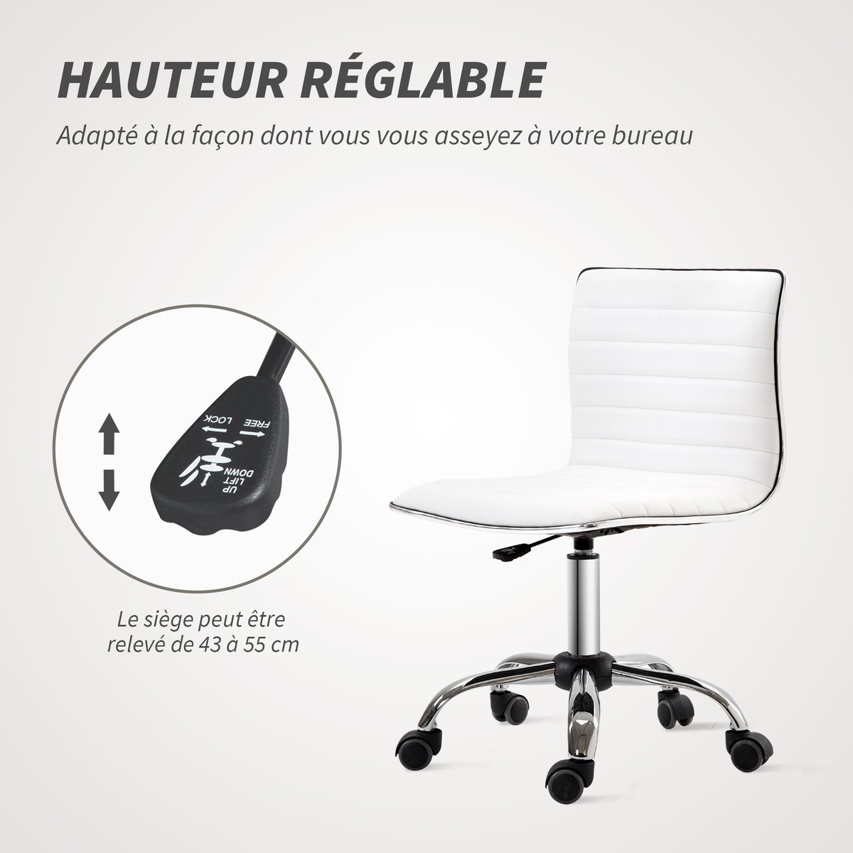 Chaise de bureau Polyuréthane Blanc blanc, HOMCOM