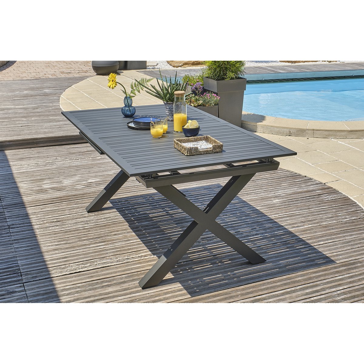 Ensemble repas de jardin 8 places en aluminium FLORIDE gris anthracite, DCB GARDEN
