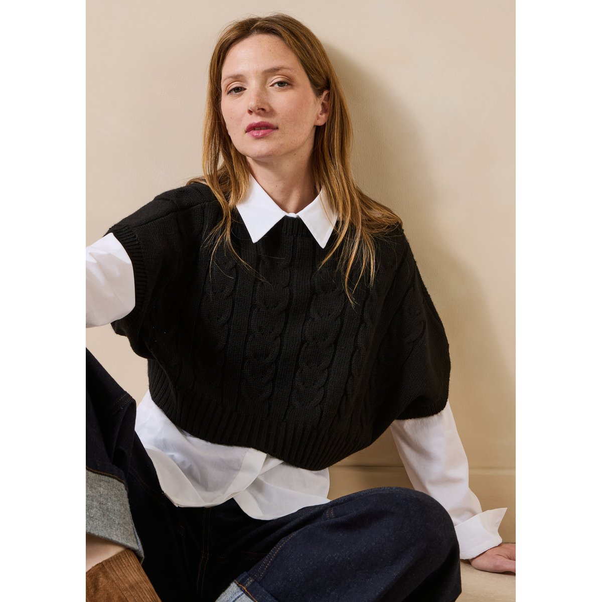 Pull court manches courtes noir, LA FEE MARABOUTEE