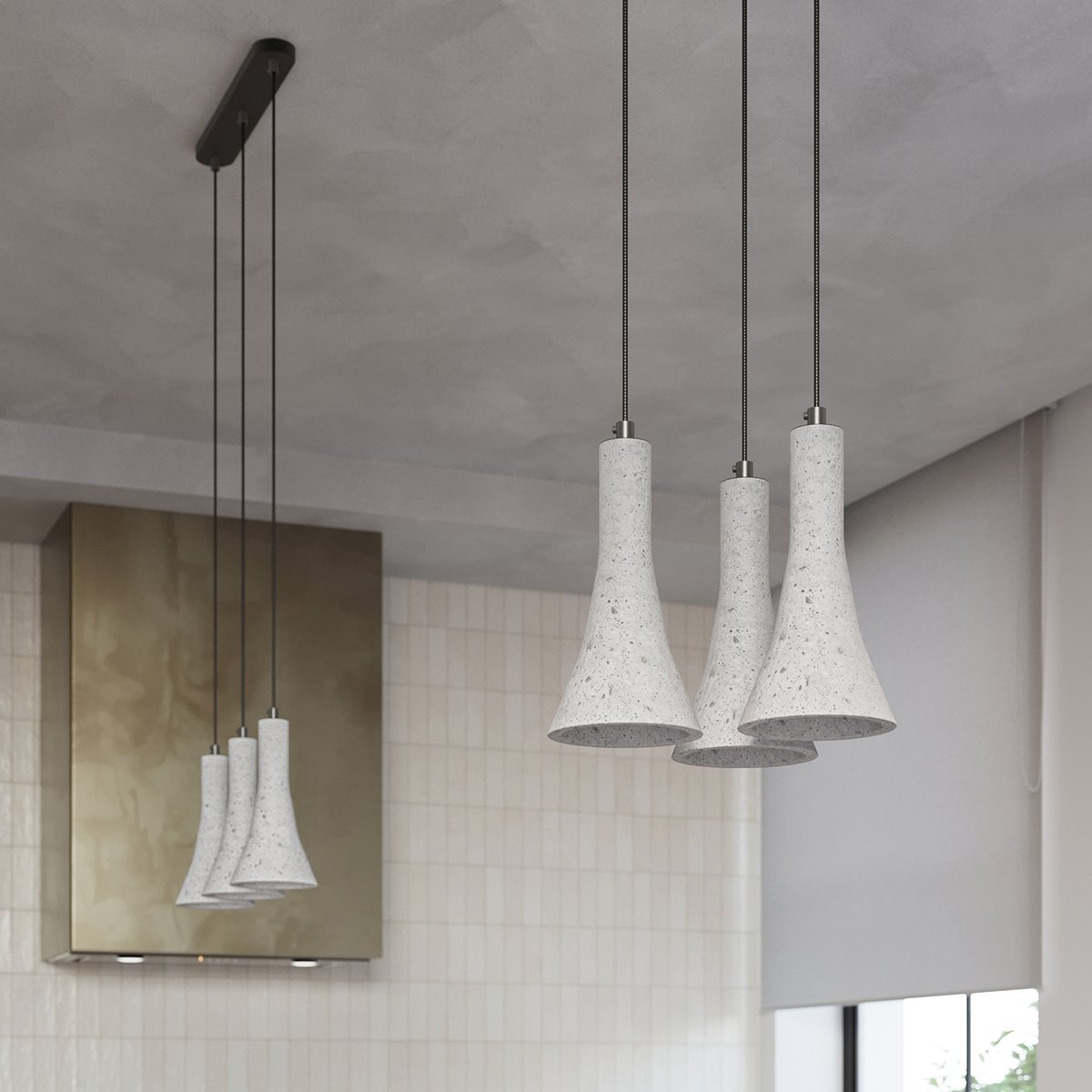 Suspension Béton Gris E14 3 Rea gris, EDEN