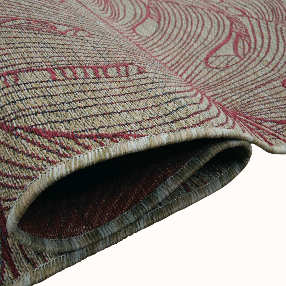 Tapis extérieur intérieur  bordeaux motif feuillage ORSA beige et bordeaux, THE DECO FACTORY