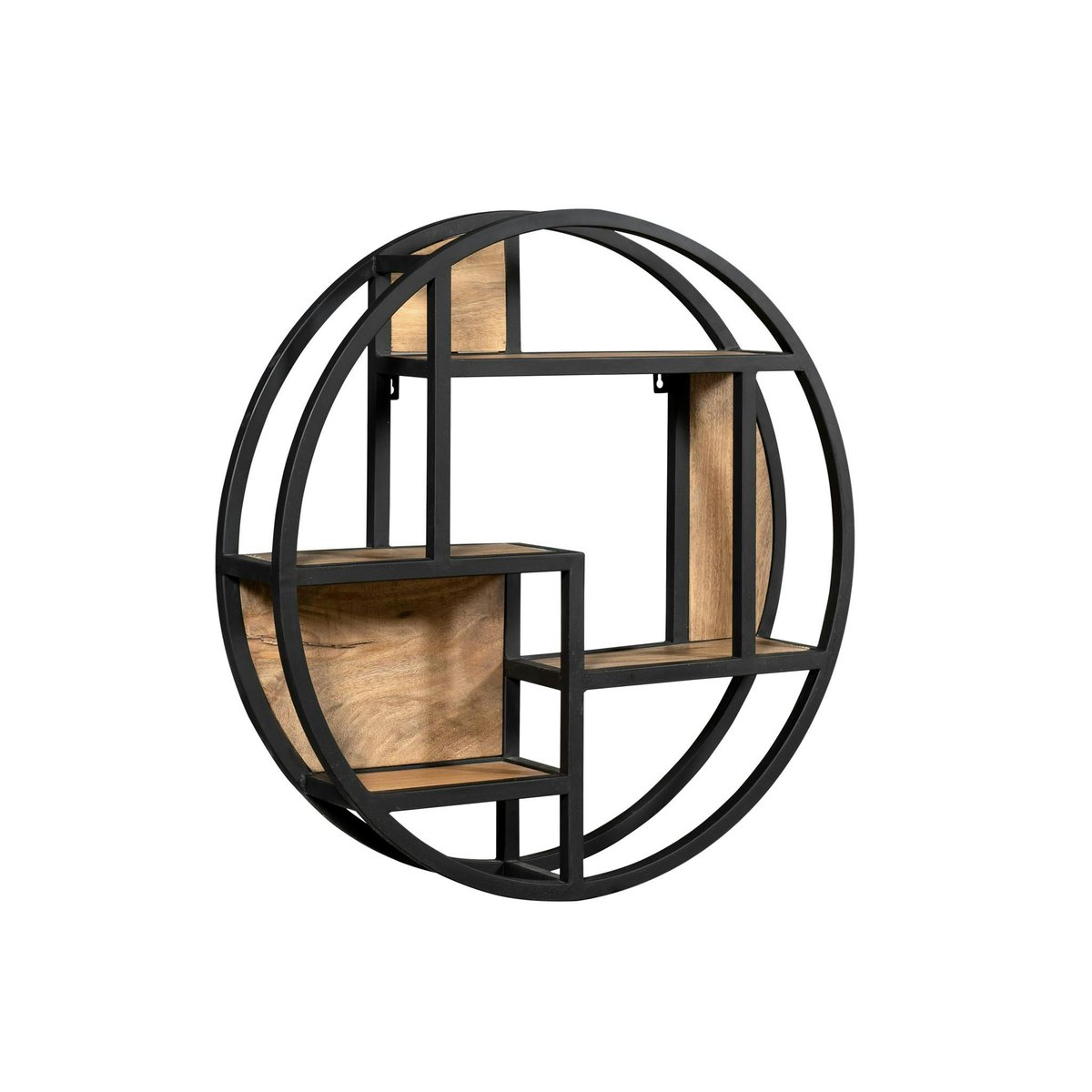 Etagère murale ronde bois clair métal noir RIVANO bois naturel, PIER IMPORT