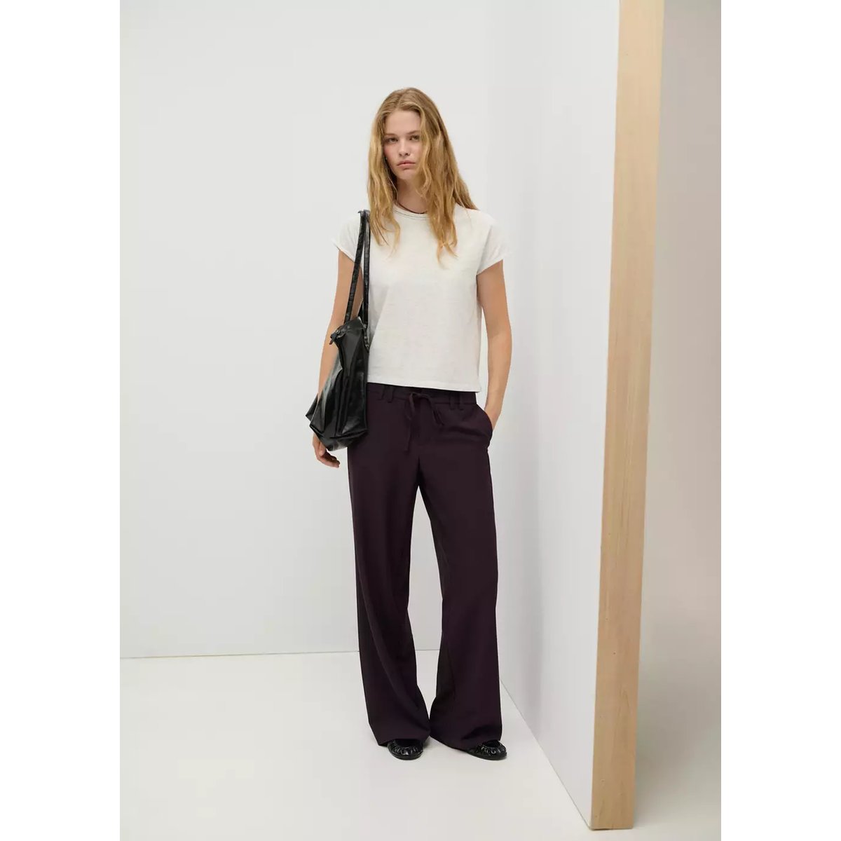 Pantalon droit détail nœud bordeaux, MANGO TEEN
