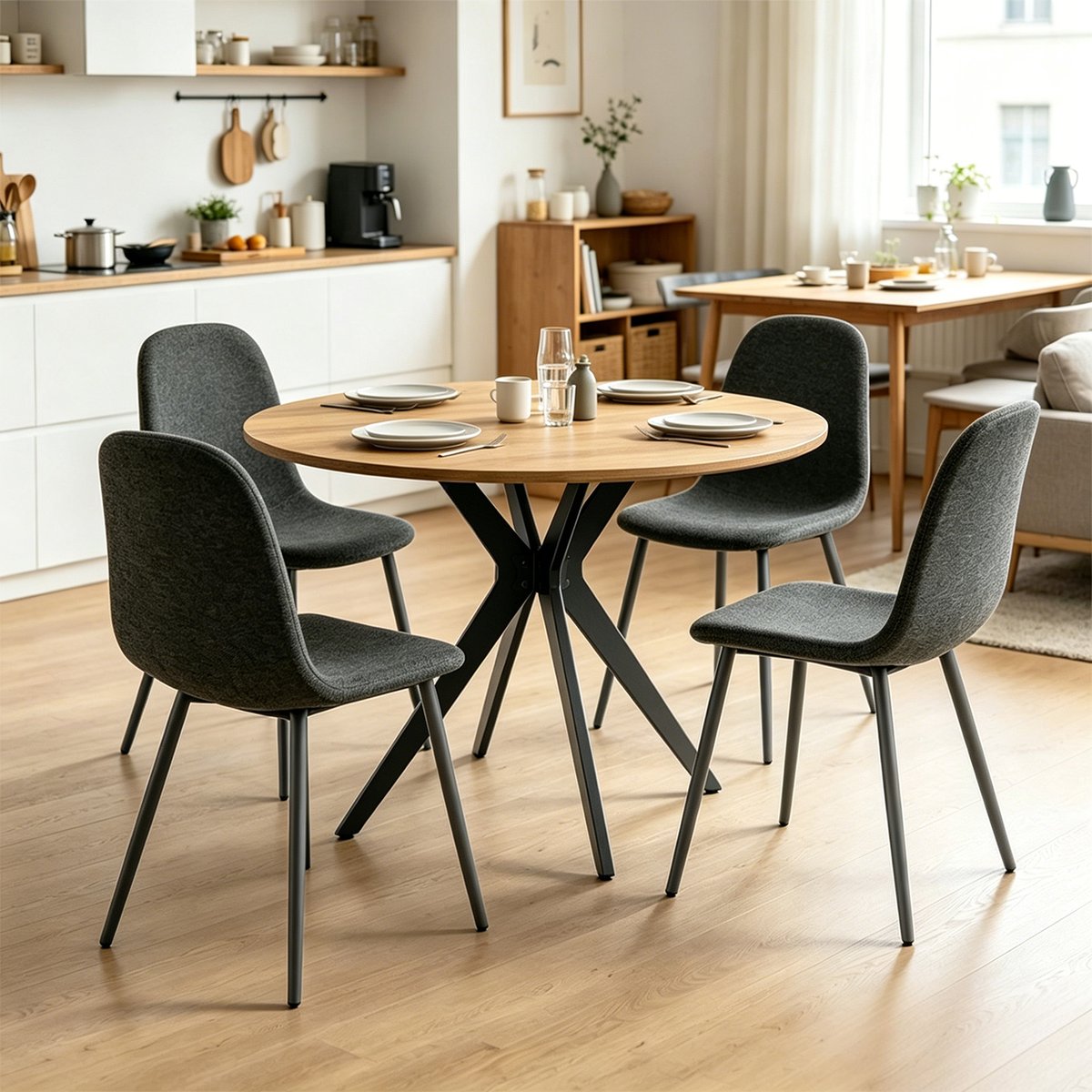 Ensemble de table à manger ronde avec 4 chaises, CLIFTXCHARLTON gris foncé, MEUBLES COSY