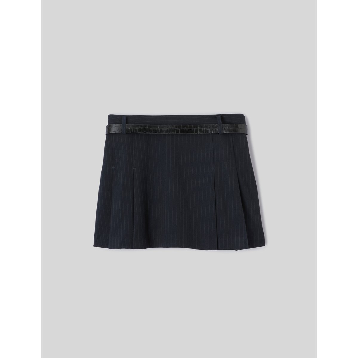 Jupe ceinturée à rayures bleu foncé, BZB