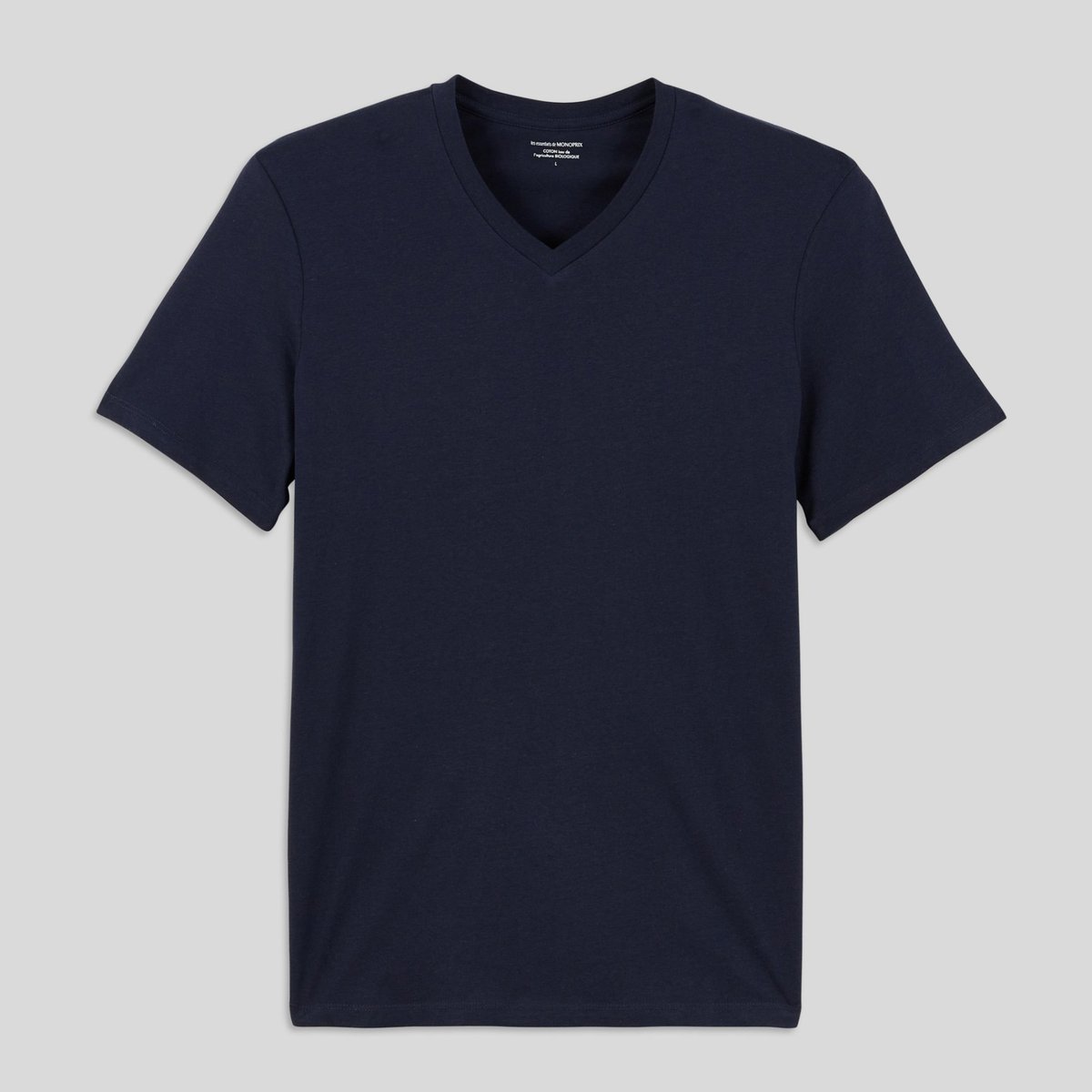 T-shirt manches courtes col v en coton BIO GOTS marine, MONOPRIX