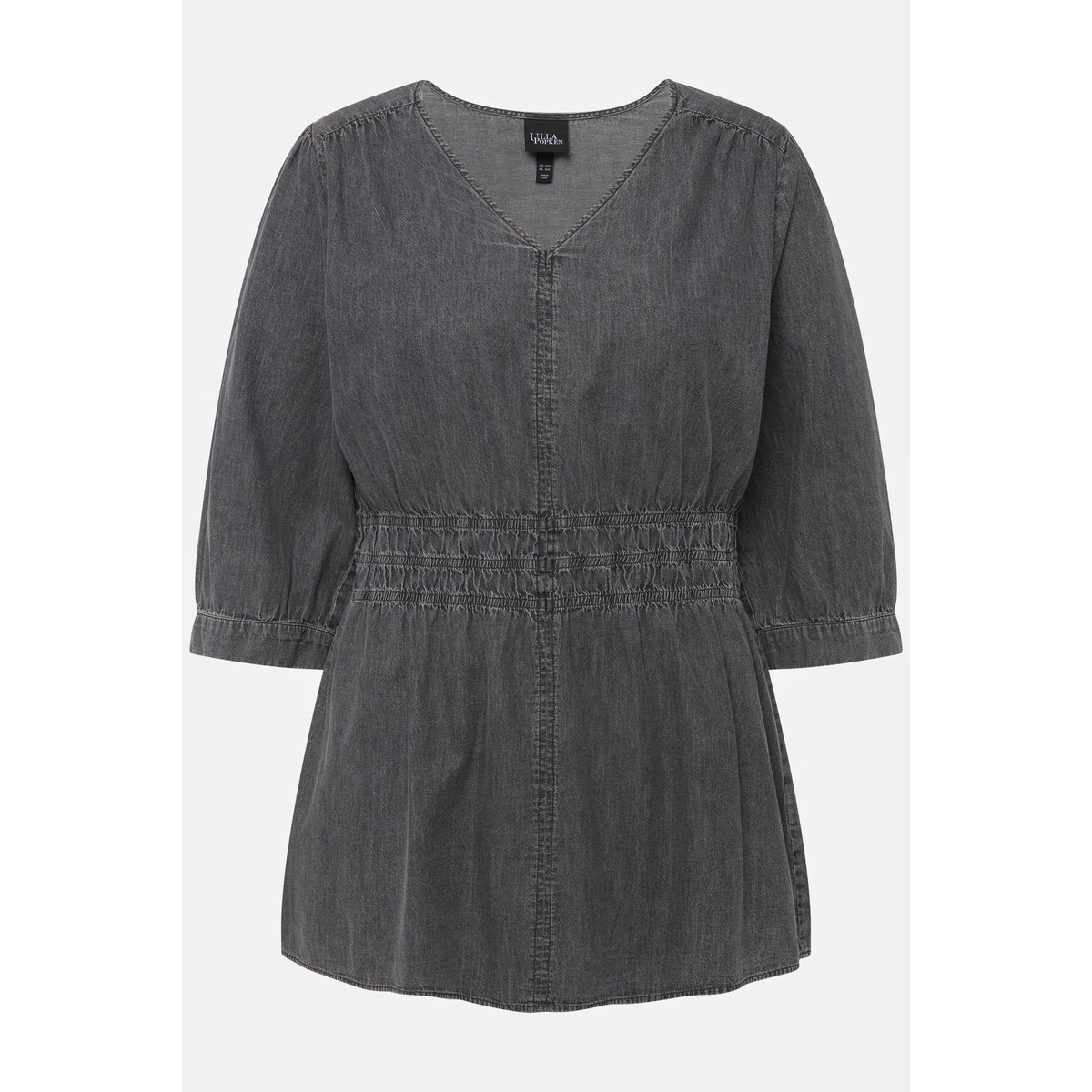 Blouse en jean à col en V et manches 3/4 chiné anthracite, ULLA POPKEN