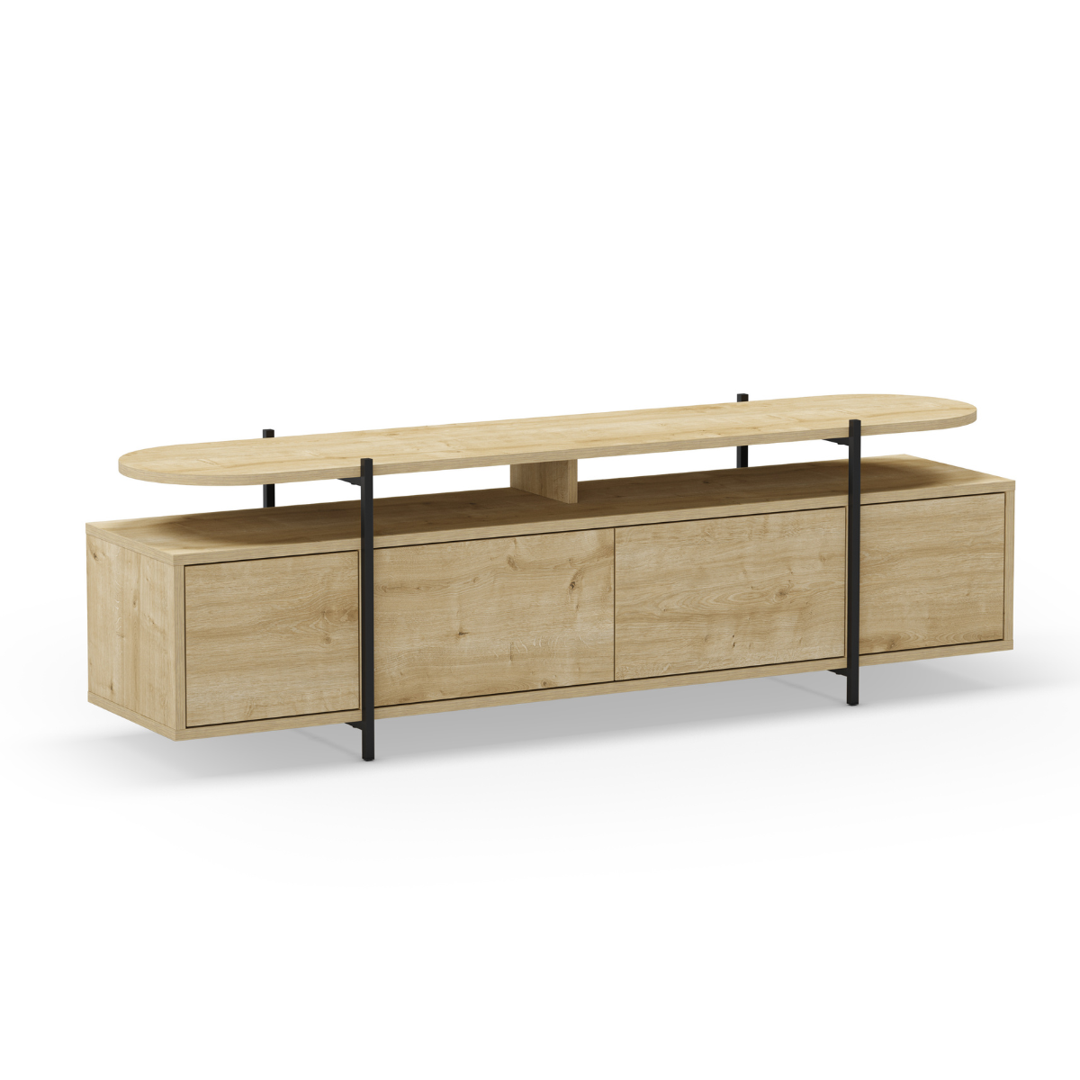 Meuble TV 4 portes et pieds en métal L160 cm - Hinoa chêne, CALICOSY