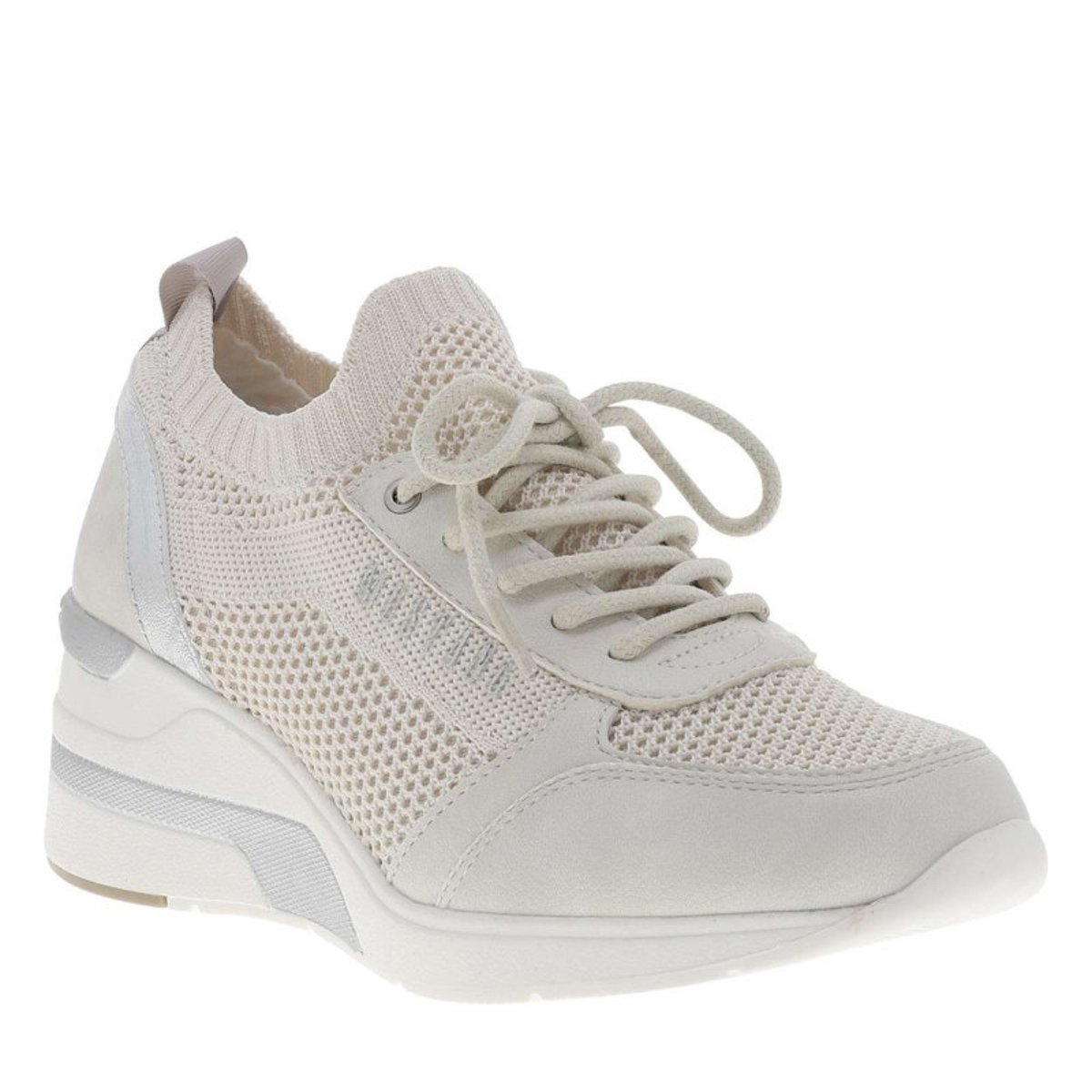 Baskets running blanches à talon compensé avec des lacets ronds blanc, MUSTANG