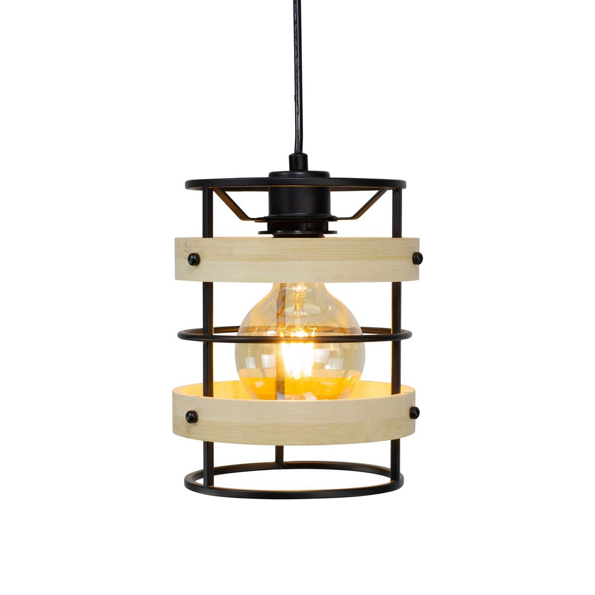 Suspension en bambou et métal Ø18 cm, Artone noir et naturel, C-CREATION