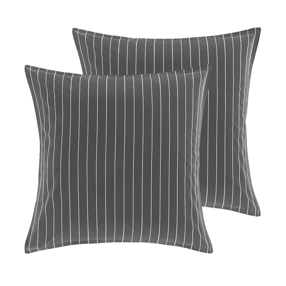 Parure housse de couette percale de coton avec 2 taies 65x65 cm TOLSTA anthracite, SENSEI MAISON