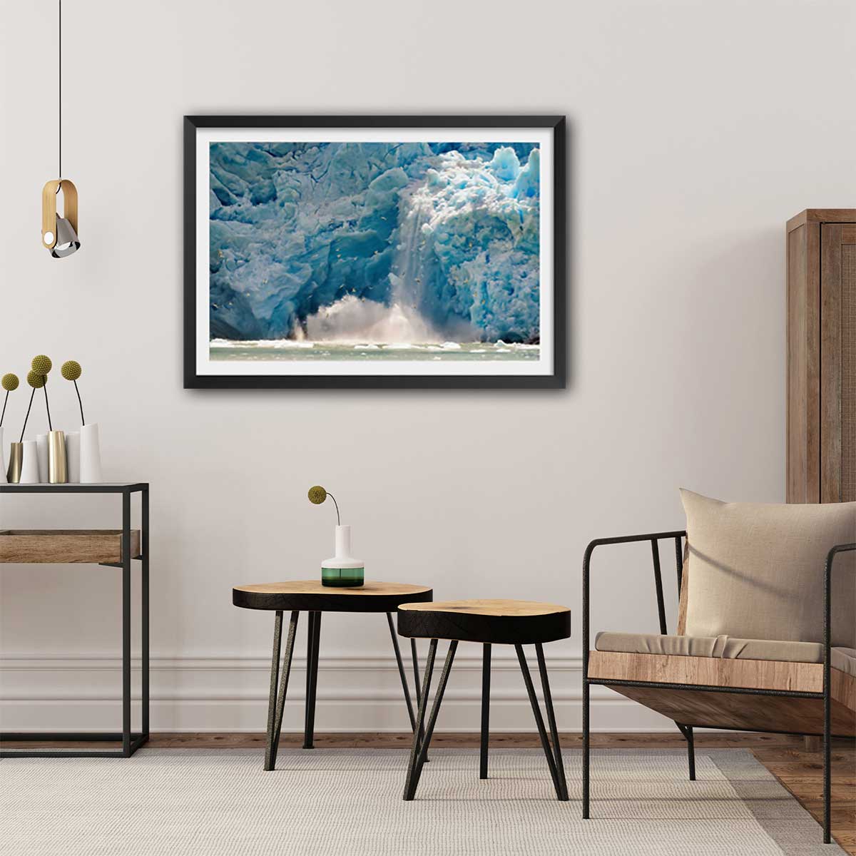 Affiche paysage Fonte glacière affiche + cadre en bois - noir, HEXOA