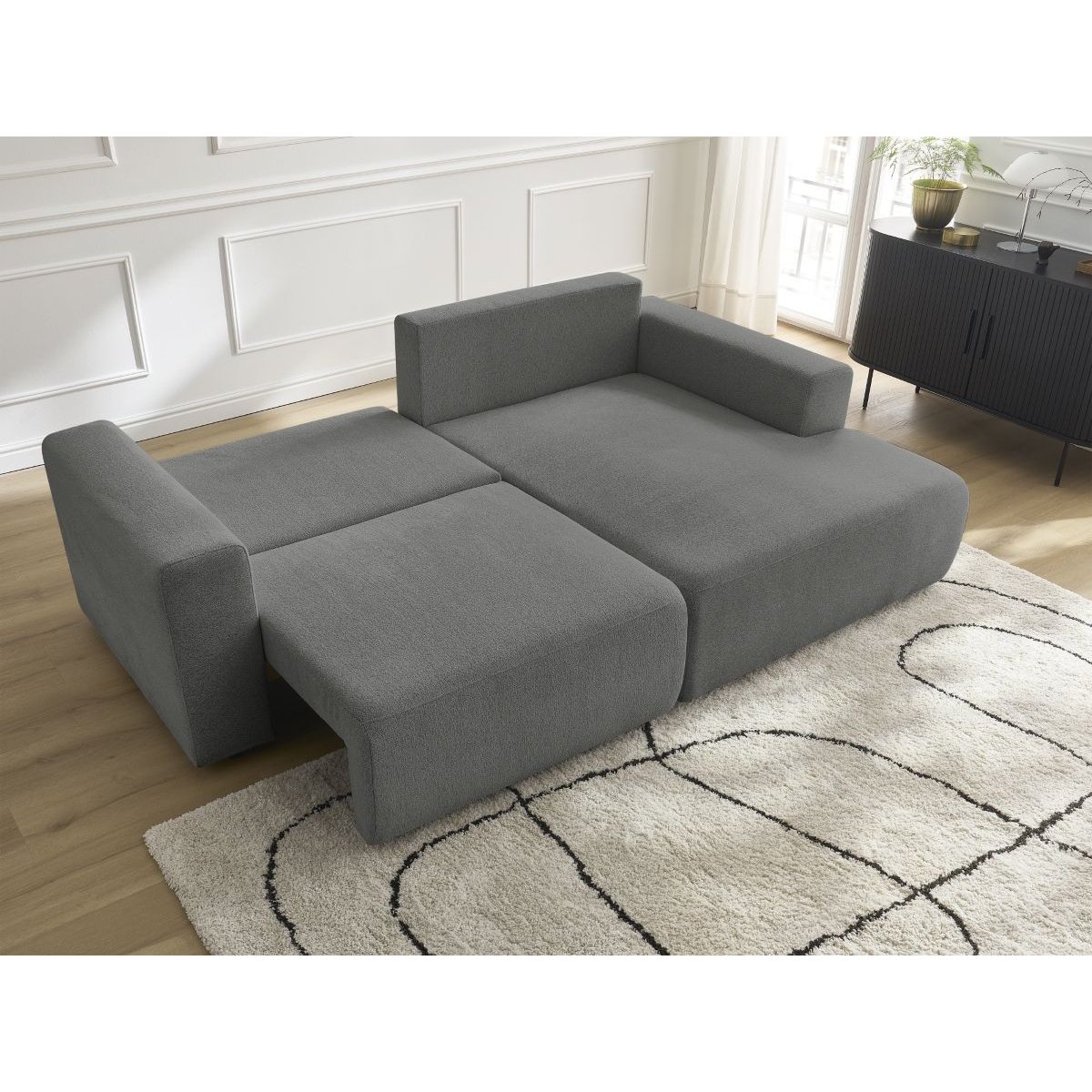 Canapé d'angle convertible 3 places en tissu chiné, ATILLA gris foncé, BOBOCHIC