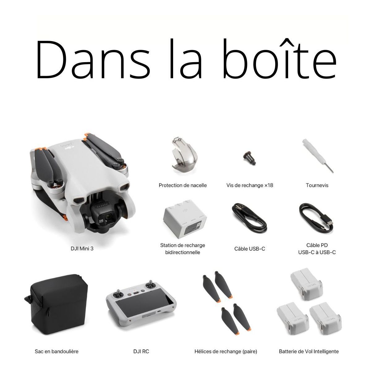 Drone Mini 3 Fly More Combo RC écran & access gris, DJI