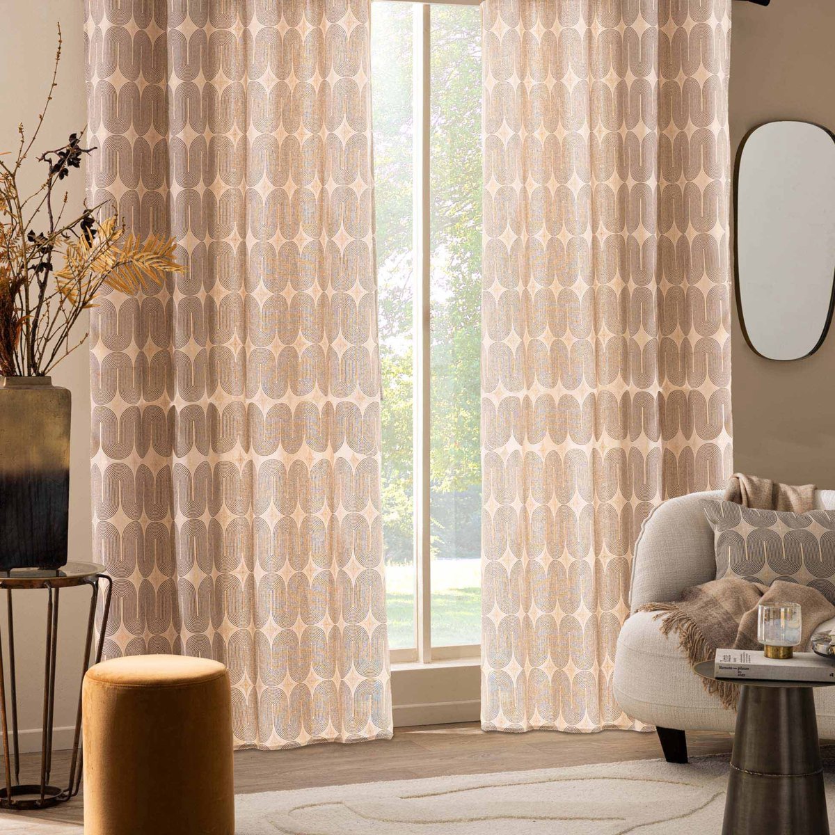 Rideau à œillets en polycoton avec motif métallisé noir, DOUCEUR D'INTÉRIEUR