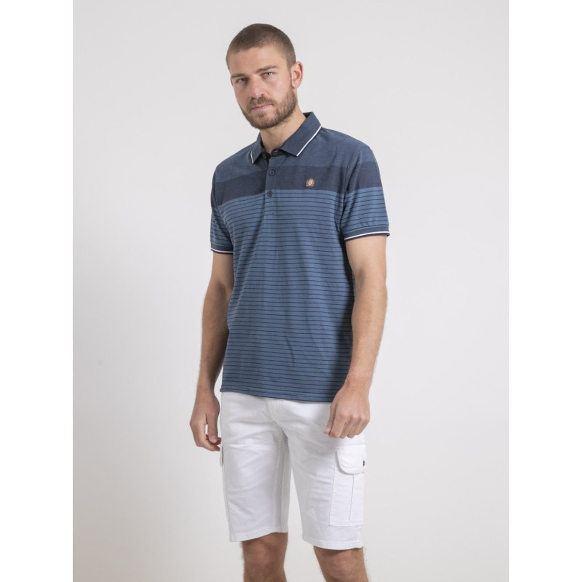 Polo Manches Courtes Pur Coton Rayé Piwening bleu marine, RITCHIE