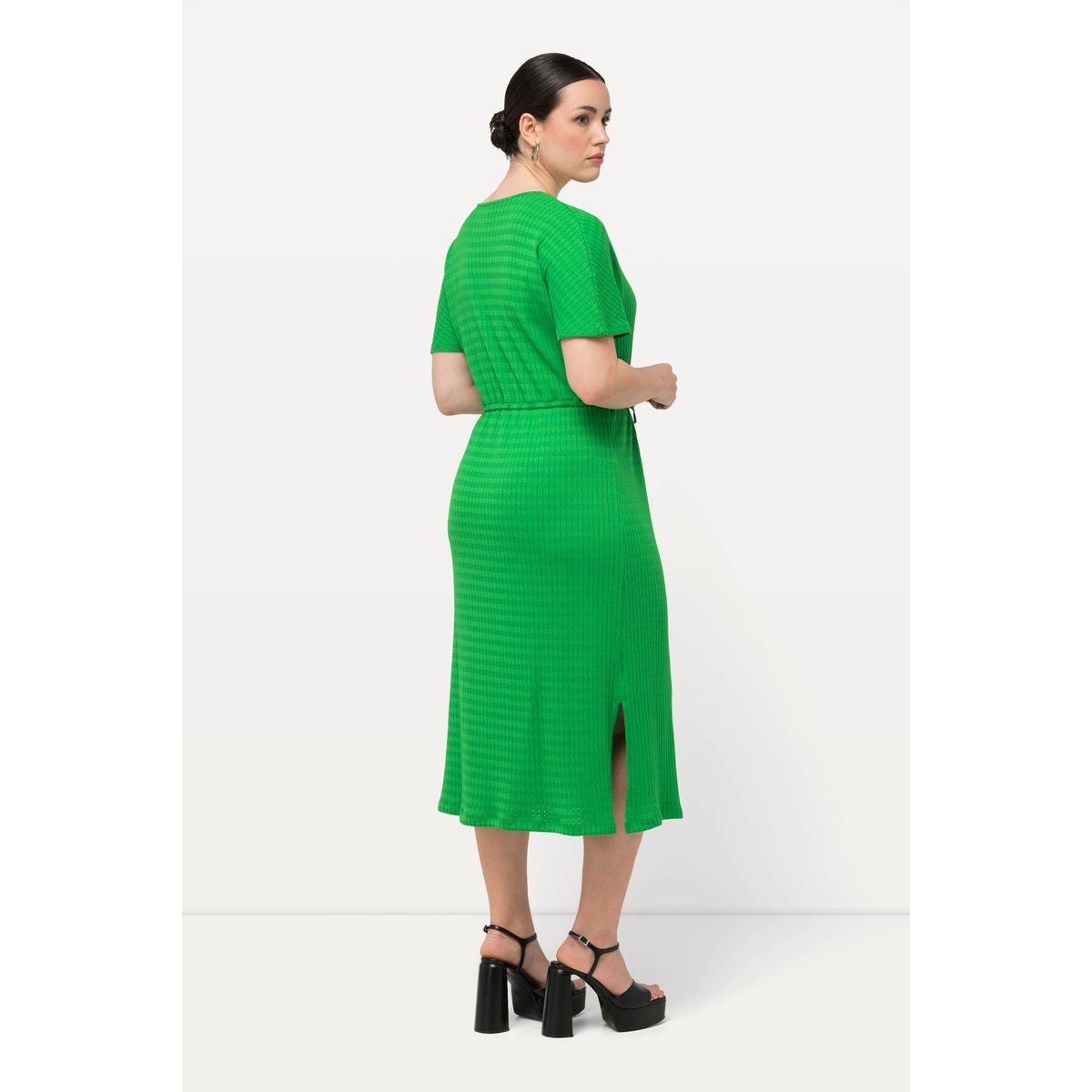 Robe midi en jersey texturé, ligne A persil, ULLA POPKEN