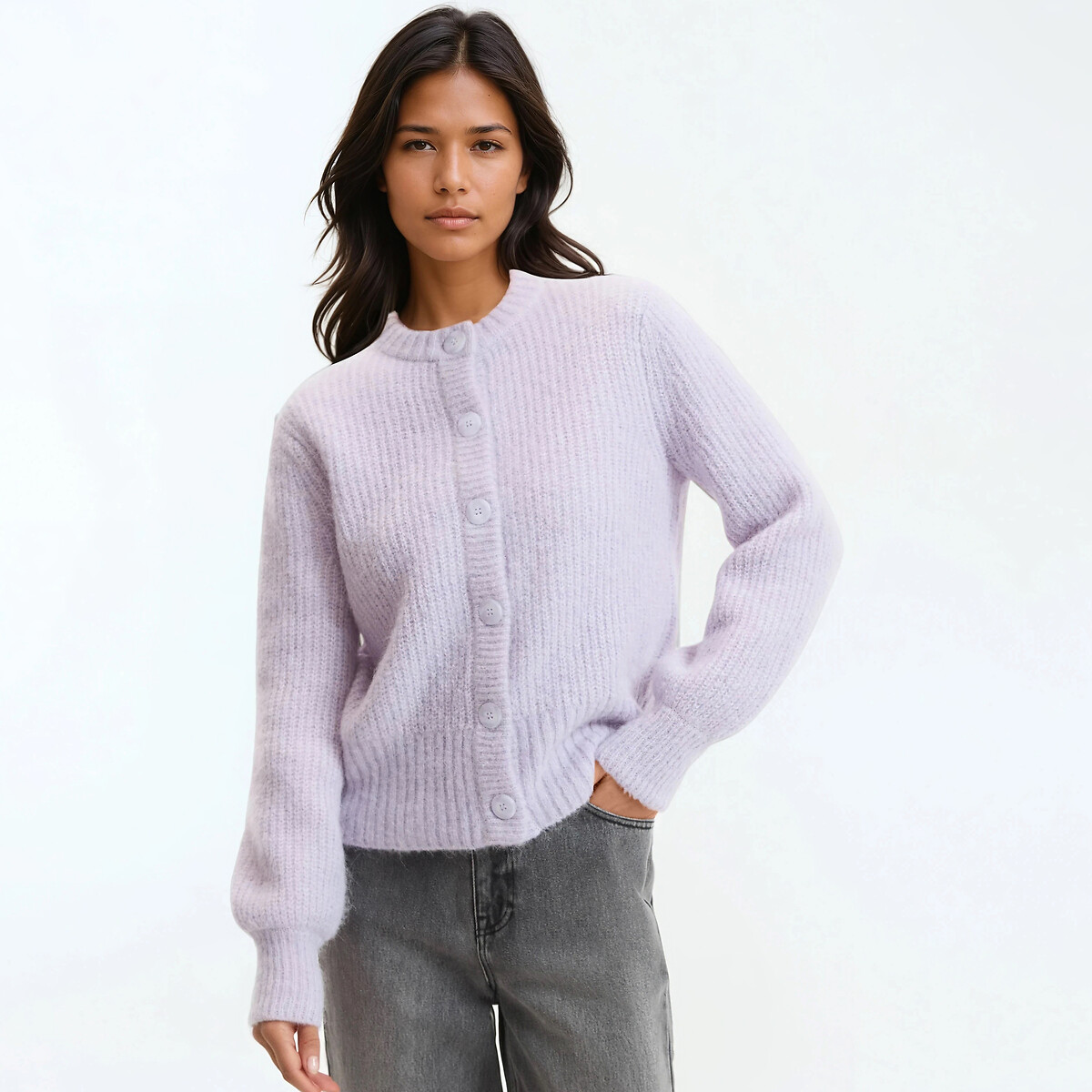 Cardigan alpaga mélangé, Signature AMBROISE violet parme, LA REDOUTE COLLECTIONS