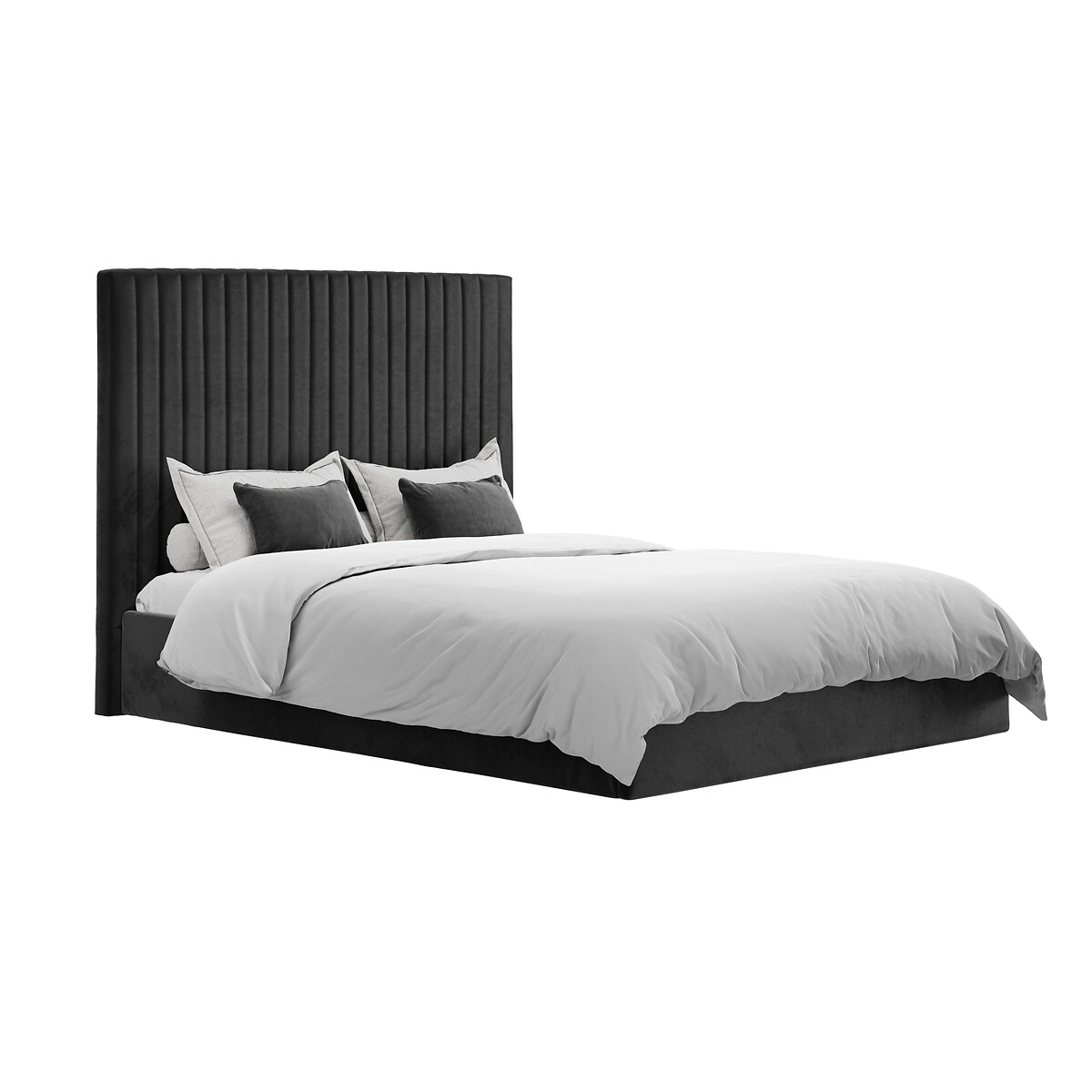 Luciana Velvet Ottoman Storage Bed with Tall Fluted Headboard black, ÉDITÉ