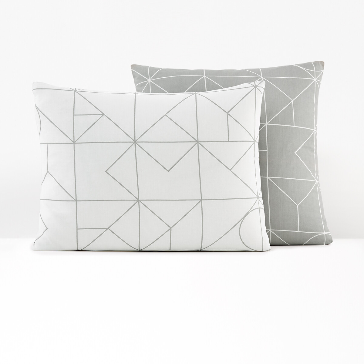 Taie d'oreiller pur coton, Vidmey gris/blanc, SO'HOME