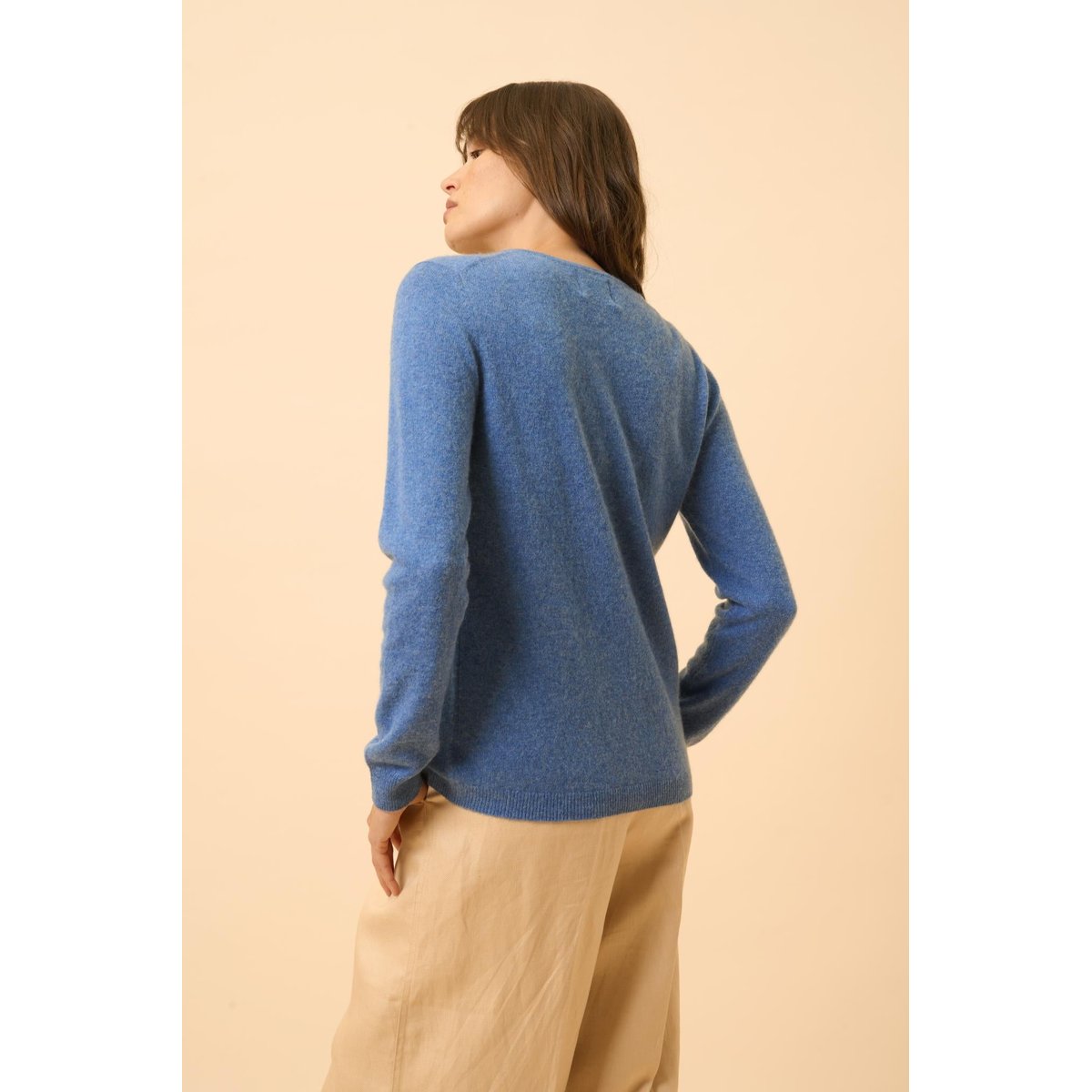 Cardigan Col Rond Bleu Denim Katharine bleu denim, JUST CASHMERE