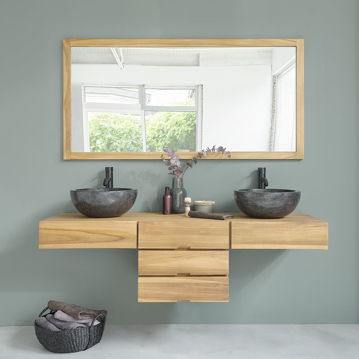 Meuble de salle de bain en teck massif 160 cm MILAN naturel, BERAH GETAH