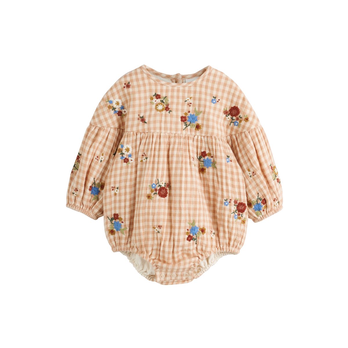 Barboteuse bébé bouffante et collants, 2 pcs broderie à carreaux marron et crème, NEXT