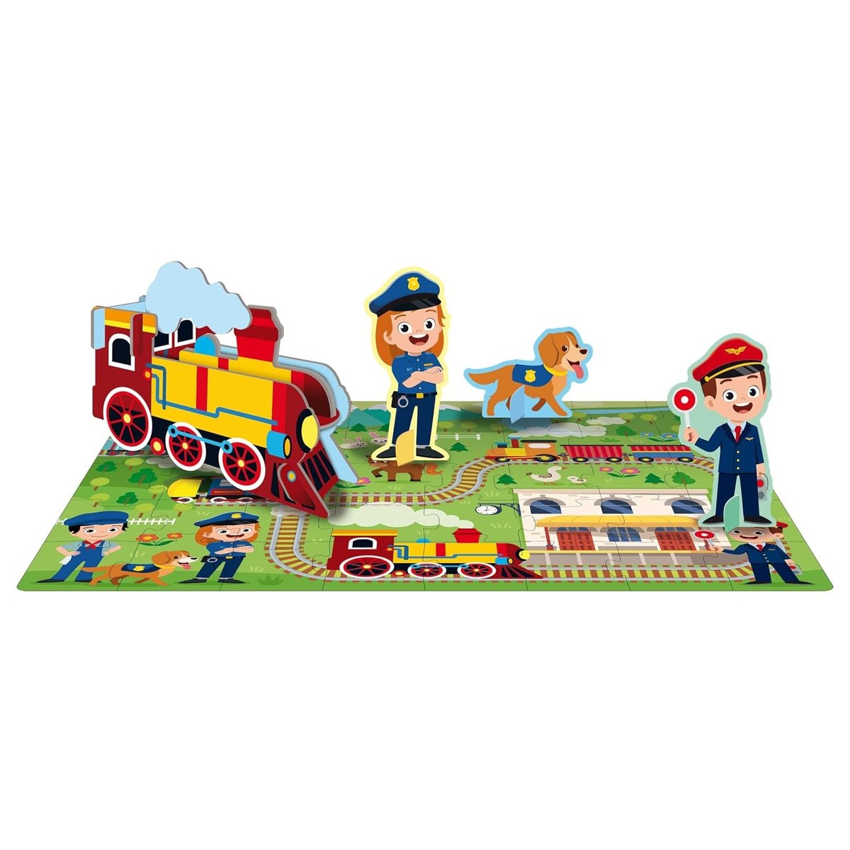 Livre et puzzle Les trains bleu marine, SASSI JUNIOR