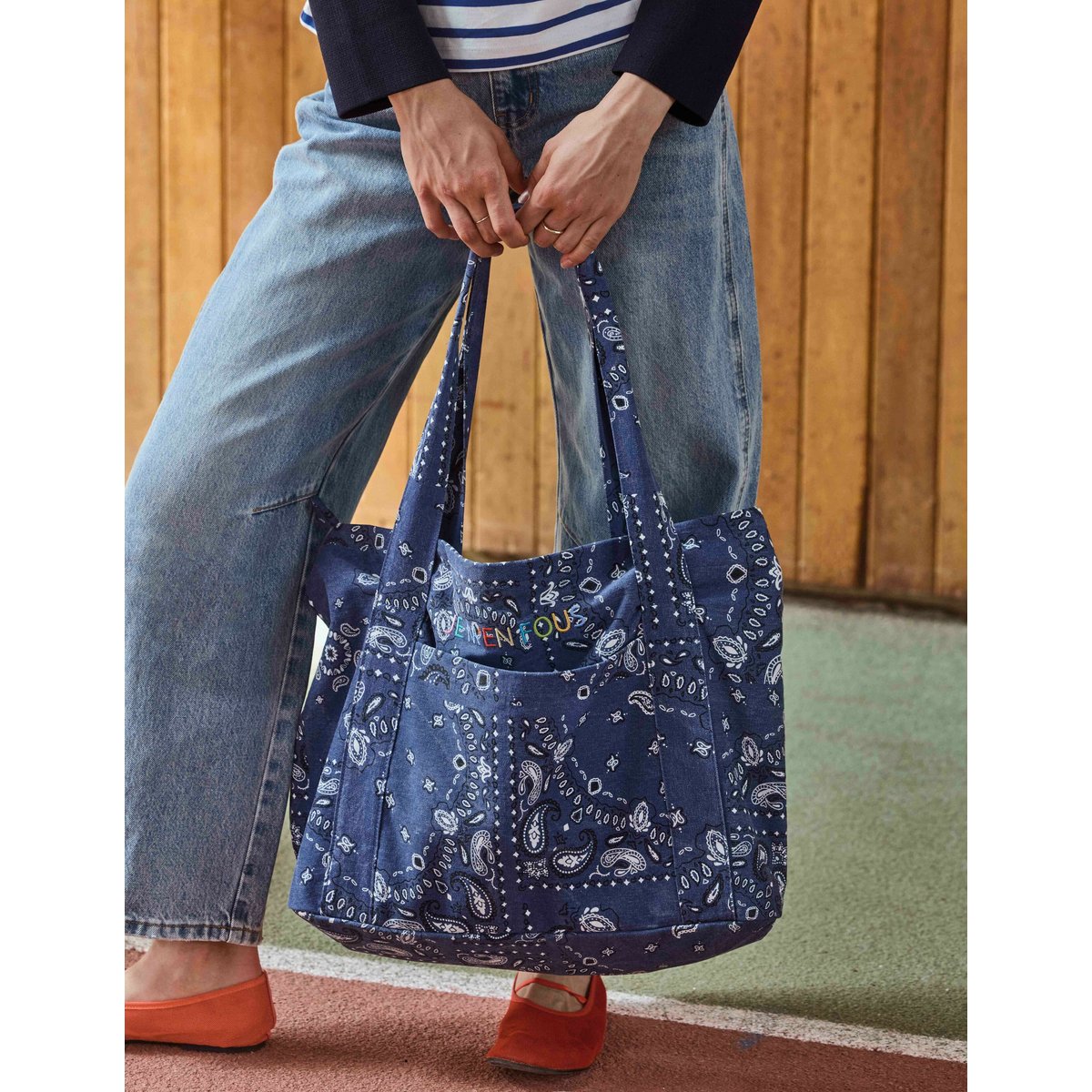 Sac cabas imprimé bleu moyen, BZB